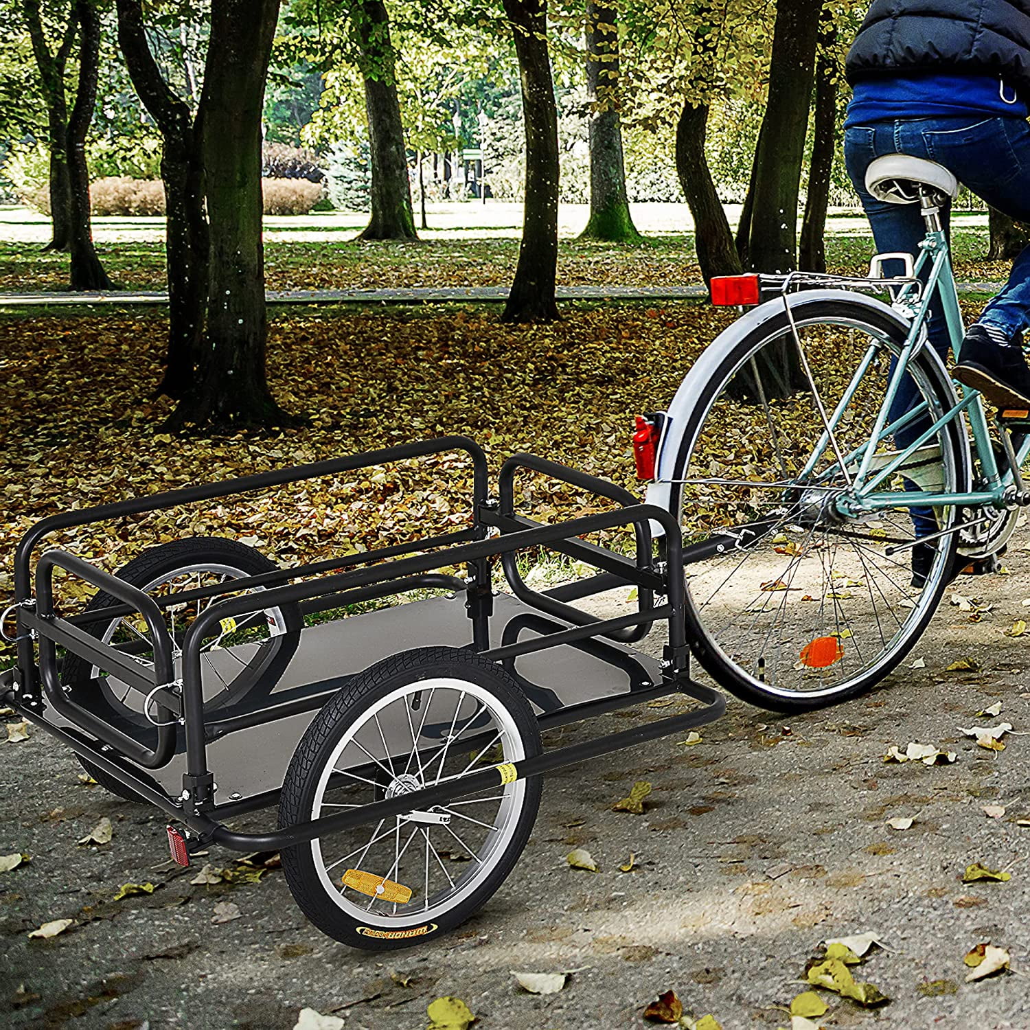 Wanderer Folding Bicycle Bike Cargo Storage Cart and Luggage Trailer with Hitch - Black