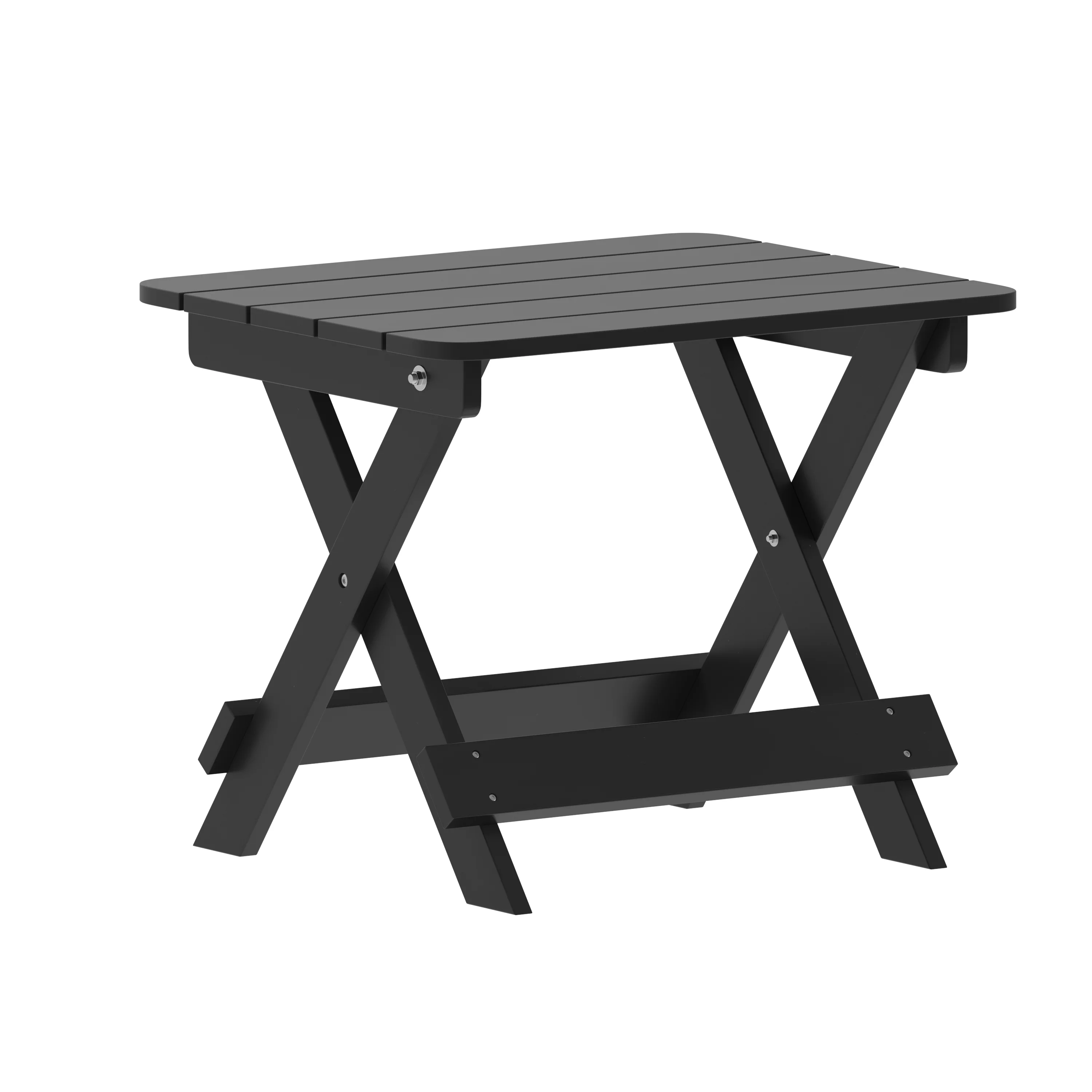 BizChair Outdoor Folding Side Table, Portable All-Weather HDPE Adirondack Side Table in Black