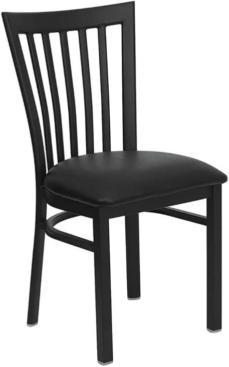 Industrial Vinyl/Metal School House Back Dining Chair in Black