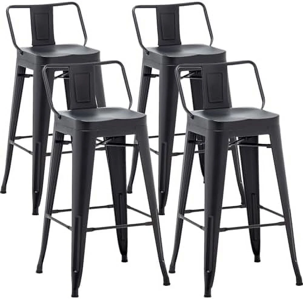 WTYNKAE Metal  Stools Set of 4 Counter Height Stools 26 Inchs Counter Stools with Backs Black  stools with Backs  Height Stools 26" Ergonomic Seat  Low Back  Matte Black