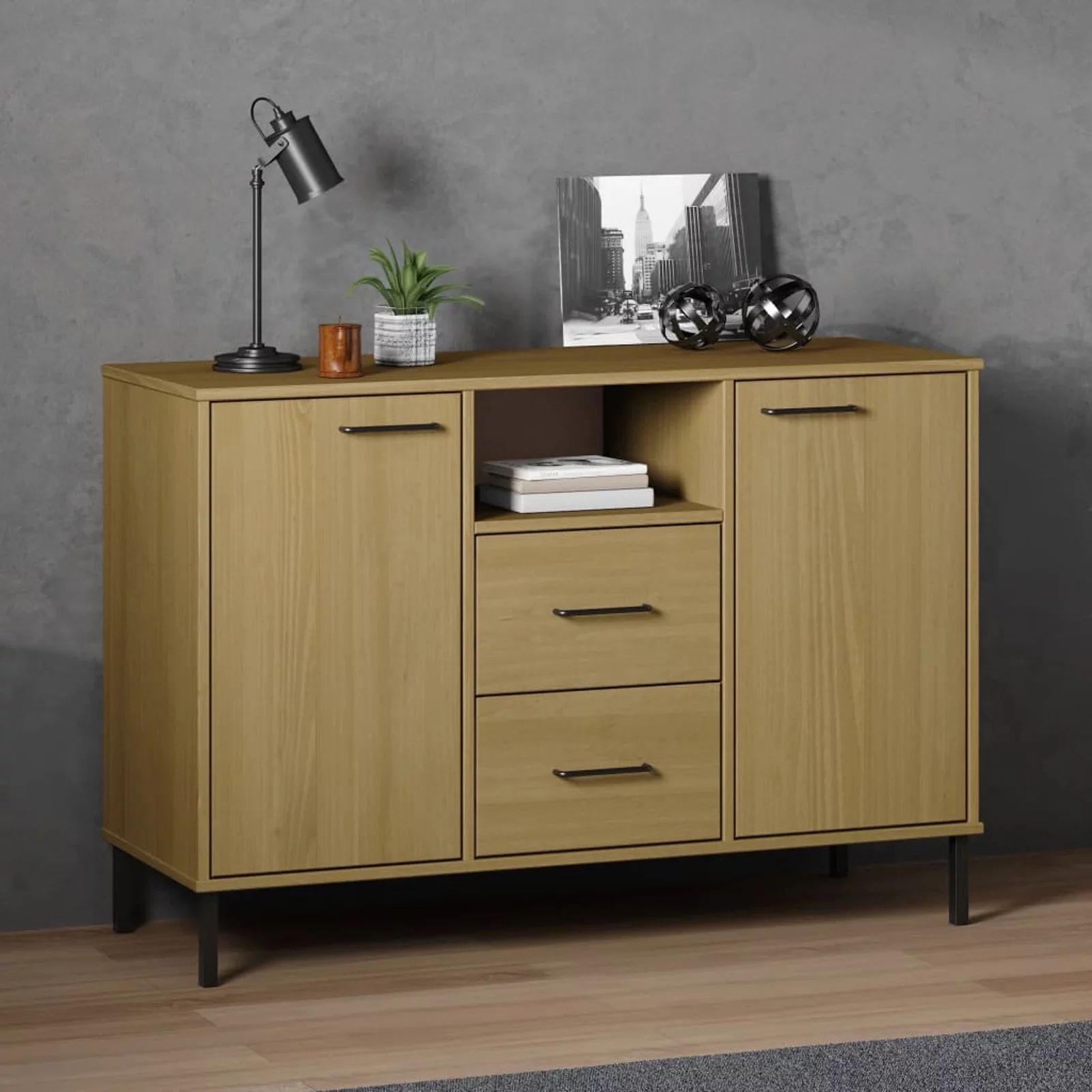 Andoer Sideboard with Metal Legs Brown 44.5