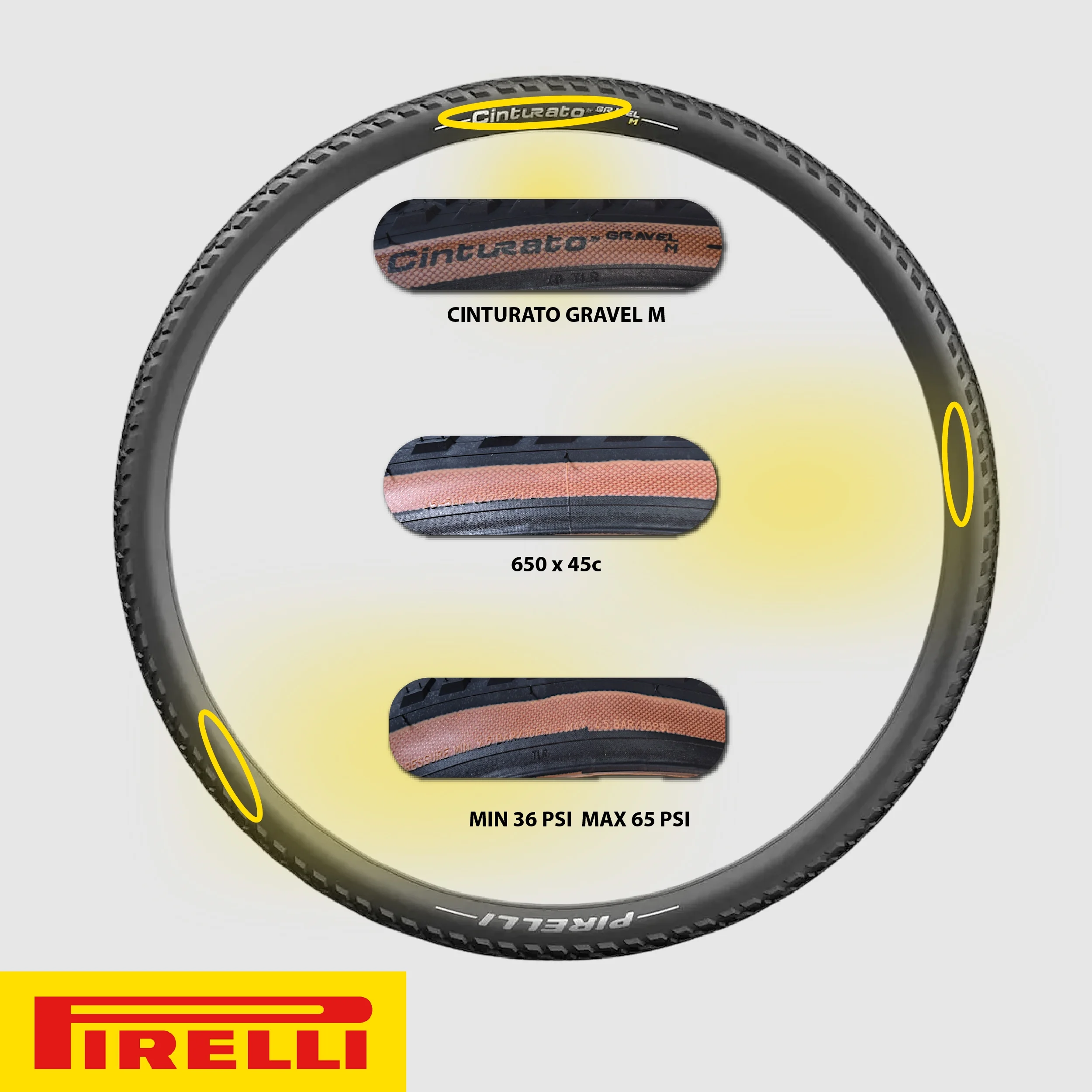 Pirelli Cinturato GRAVEL M Classic 45-584 (650x45c) Gravel Bicycle Tire + SmarTUBE 33/45-622 Presta 60mm - 1 Pack