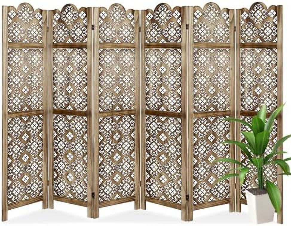 TQSBRZJ 6 Panel Room Divider  Folding Room Divider Freestanding Privacy Screen Divider  Carved Wood Room Divider for Bedroom Home Office Apartment Studio Hotel Restaurant Garden Terrace (