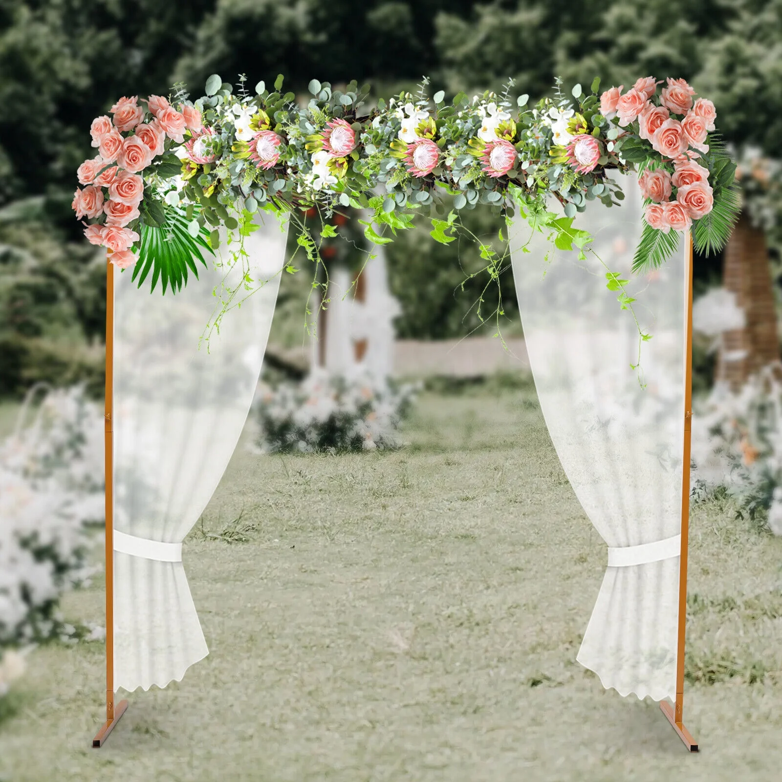 Fichiouy 2*2M Wedding Decor Flower Stand Metal Wedding Arch Square Backdrop Framework Gold