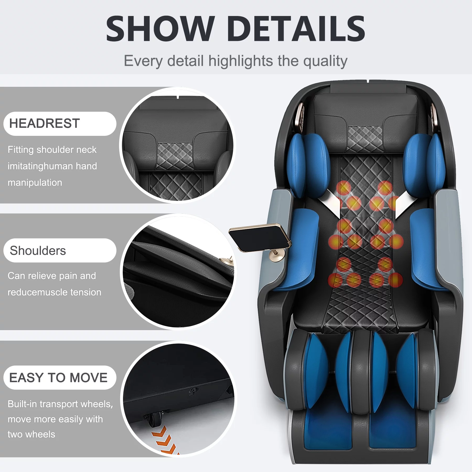 Massage Chair Recliner with Zero Gravity Heating and Bluetooth Functions Foot Roller, Airbags, Neck Shoulder Back Calf and Foot Massager, Easy to Use at Office and Home