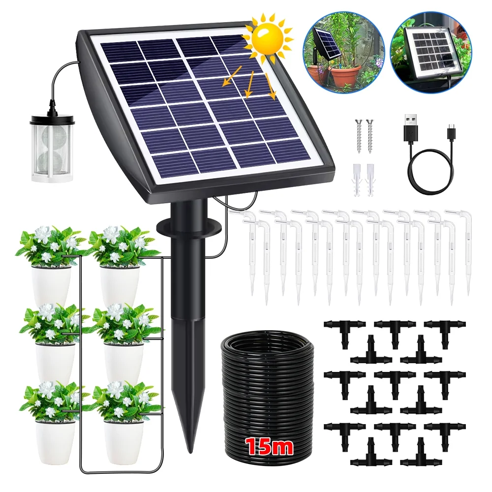 Solar Drip Irrigation System,DFITO 49 FT Solar Powered Auto Easy DIY Watering Device Supported Pots Plants