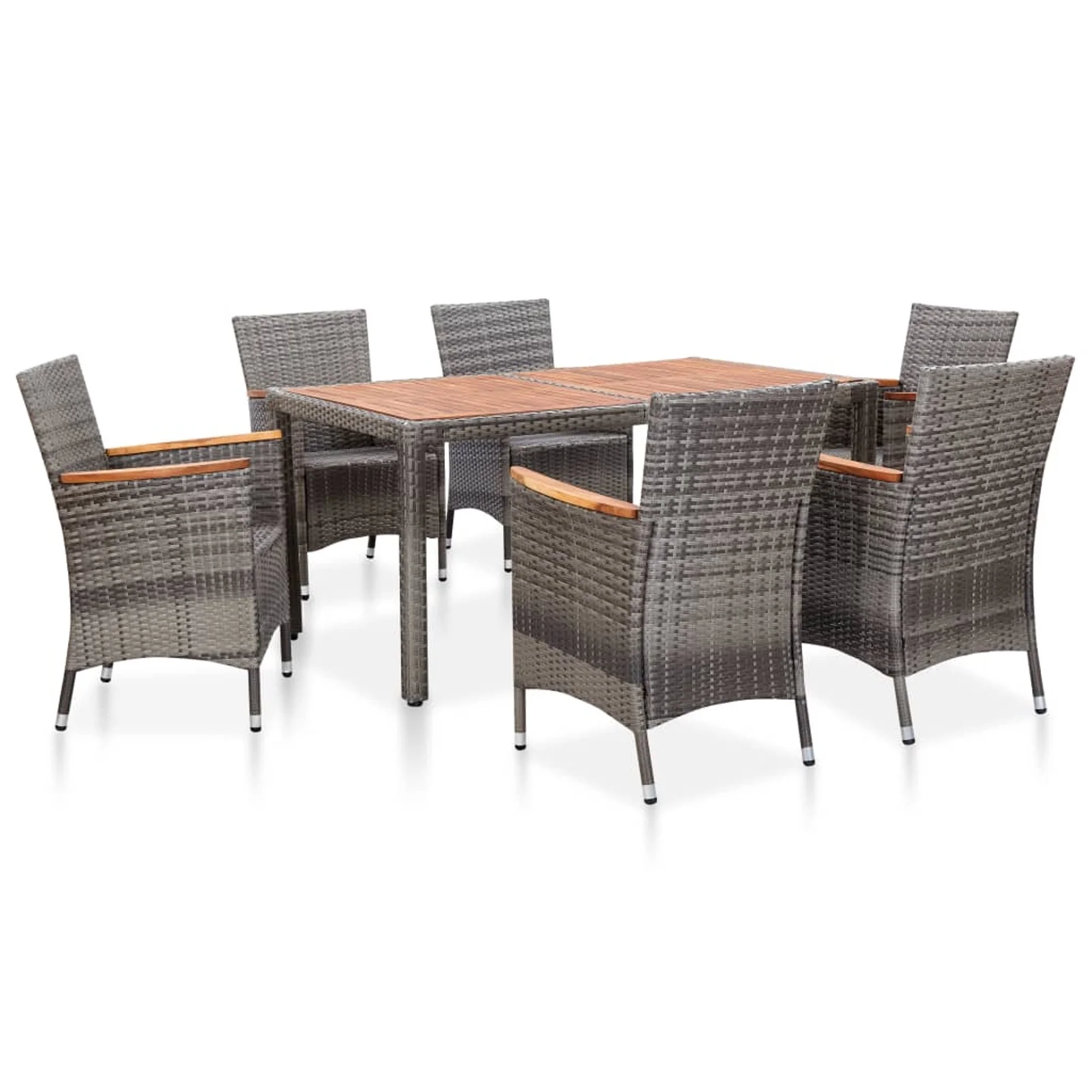 walmeck 7 Piece Patio Dining Set with Cushions Poly Rattan Gray