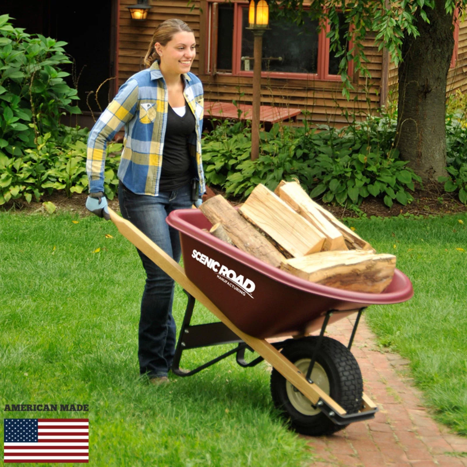 Scenic Road M6-1T Heavy-Duty Poly Wheelbarrow,  4-Ply Turf Tire, Maroon, 6-Cu. Ft. - Quantity 1