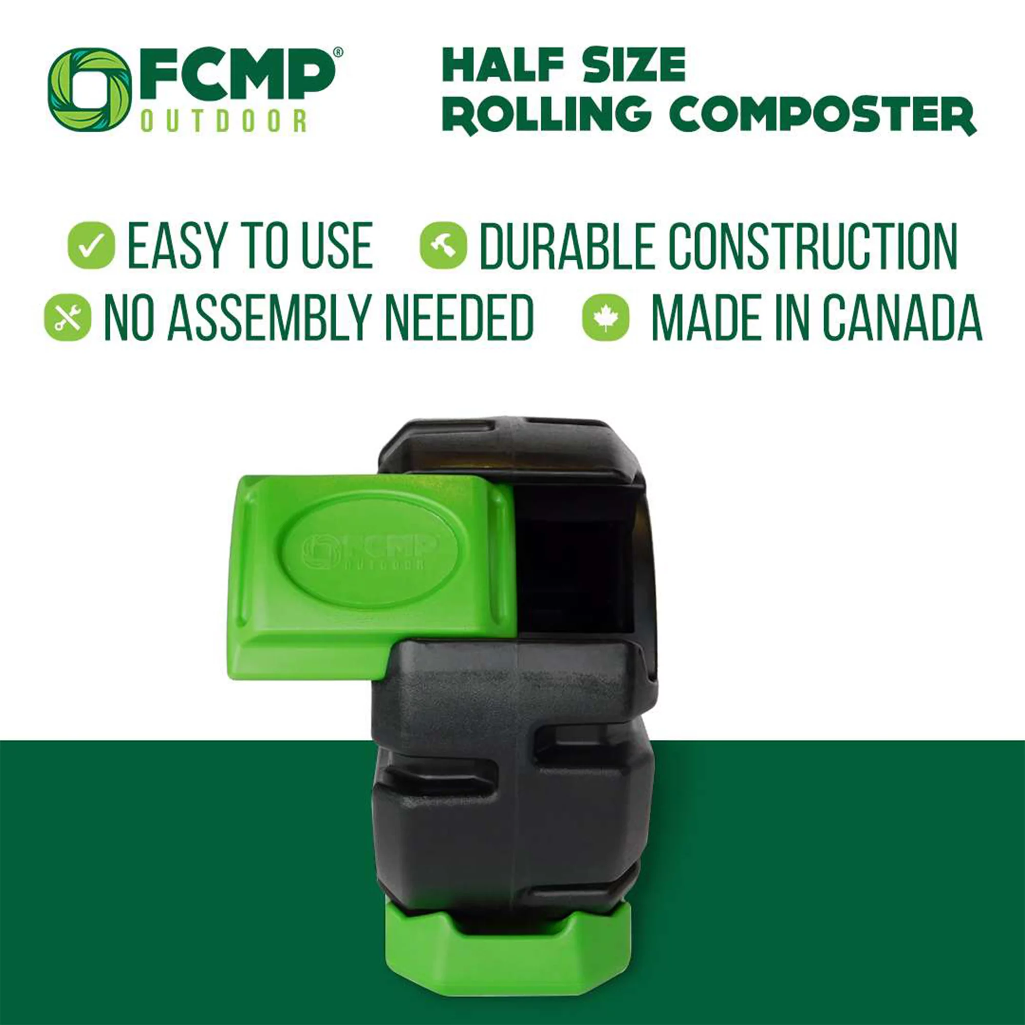 FCMP Outdoor Half Size 19 Gallon Plastic Rolling Compost Tumbler Bin, Green