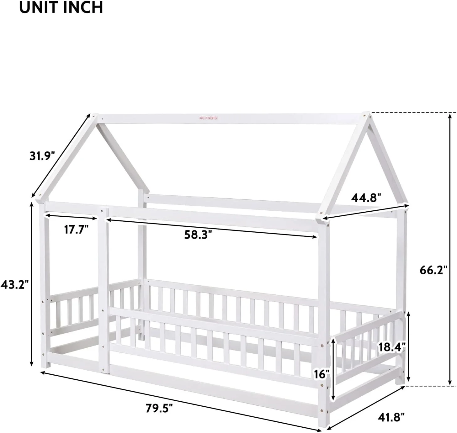 Twin Montessori Bed Frame, Wooden House Bed with Fence and Door, Floor Bed for Boys Girls Bedroom, Natural