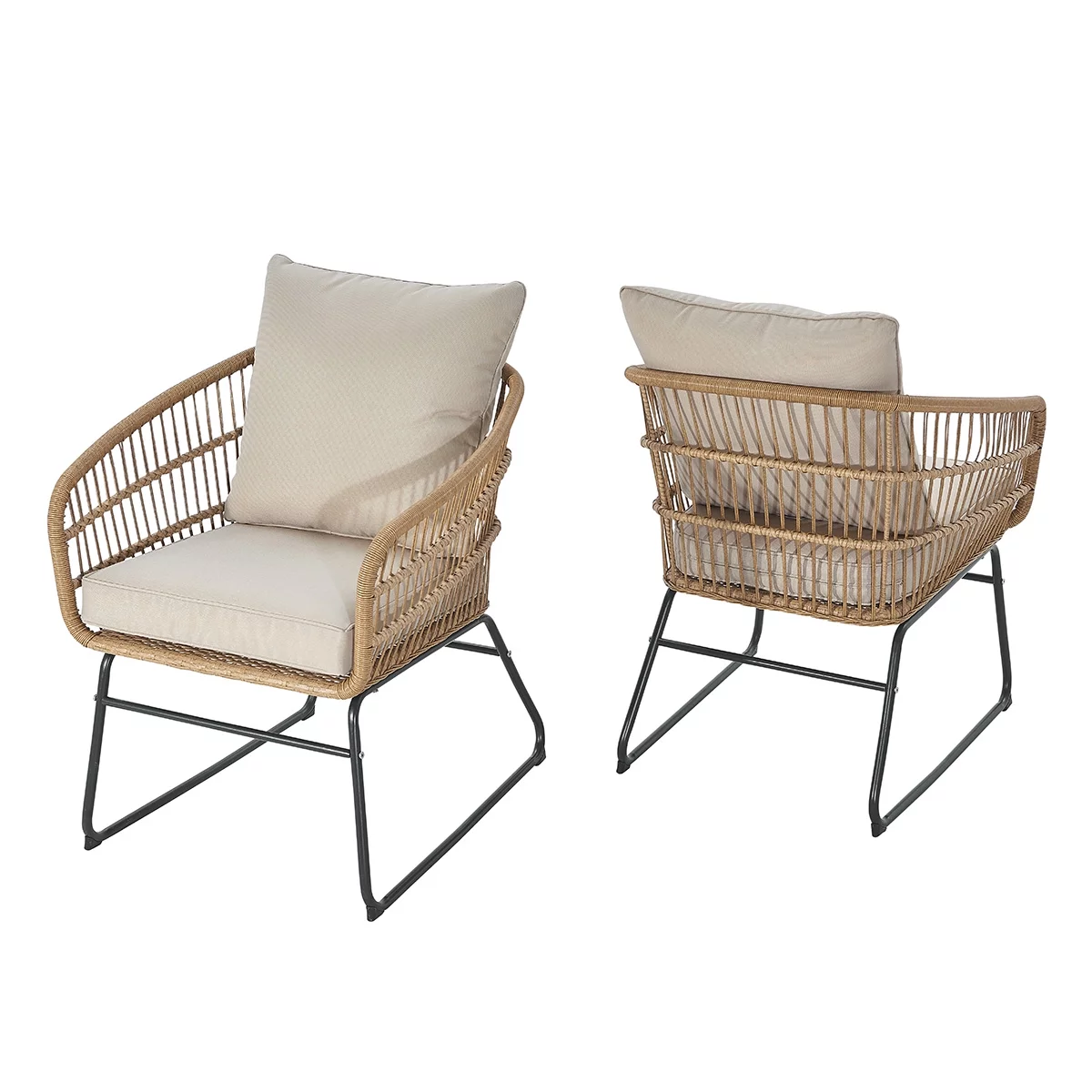 Barton 5Pcs Outdoor Patio Furniture Sets Wicker Rattan Sectional Sofa 2 Side Table 4 Seats Beige