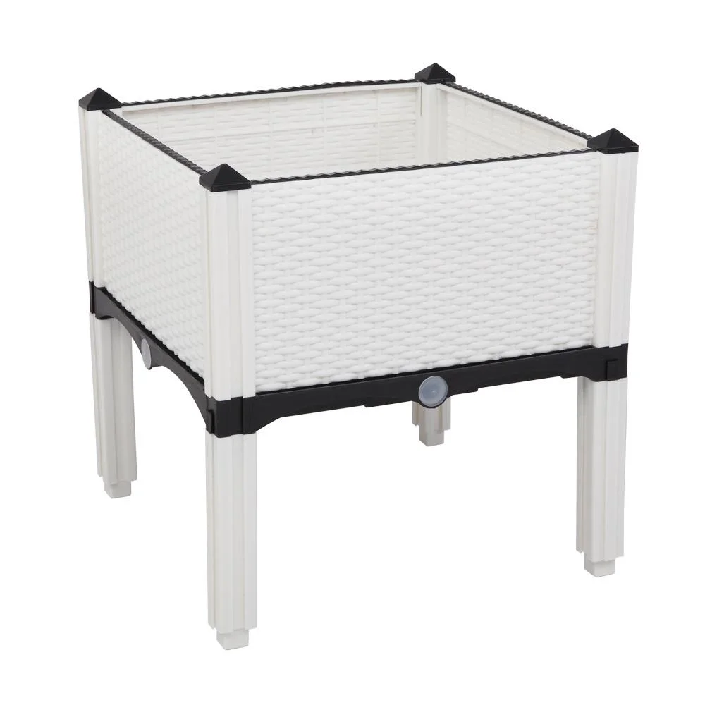 Plastic Raised Garden Bed Kit, Seizeen Planting Box Set of 2, Garden Plant Container Rattan Pattern, with Removable Legs, Drainage Hole, Free Combined DIY Design