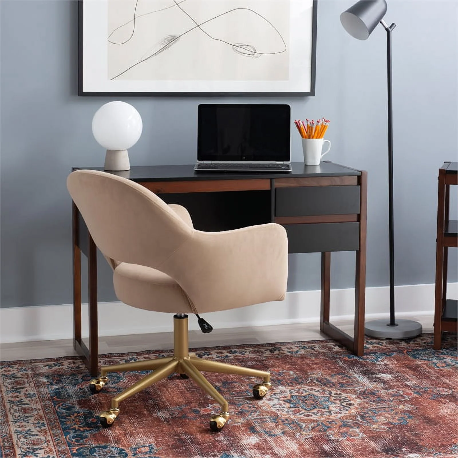 Linon Brock Wood Two Drawer Desk in Black and Walnut