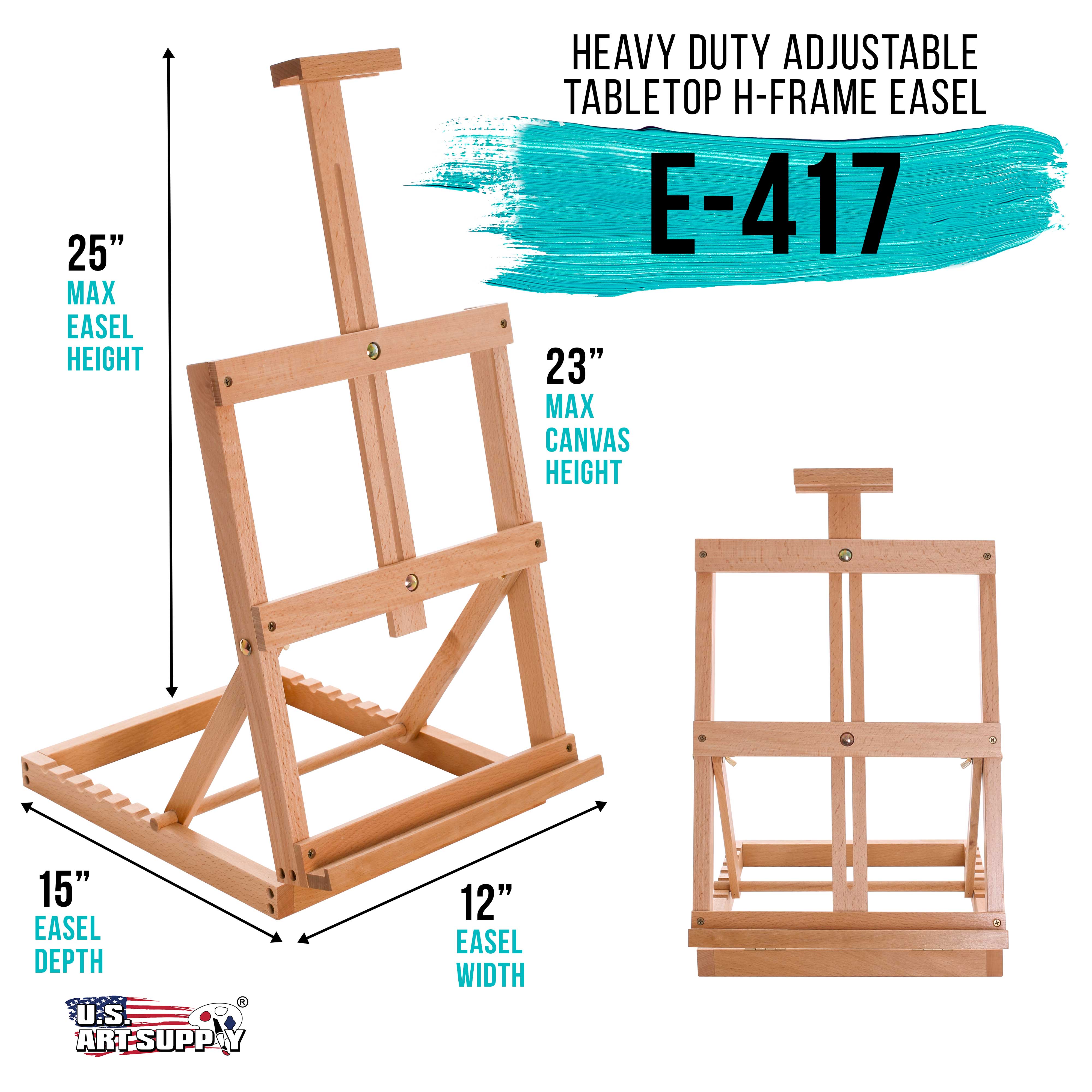 U.S. Art Supply Venice Heavy Duty Tabletop Wooden H-Frame Studio Easel - Artists Adjustable Beechwood, Holds 23