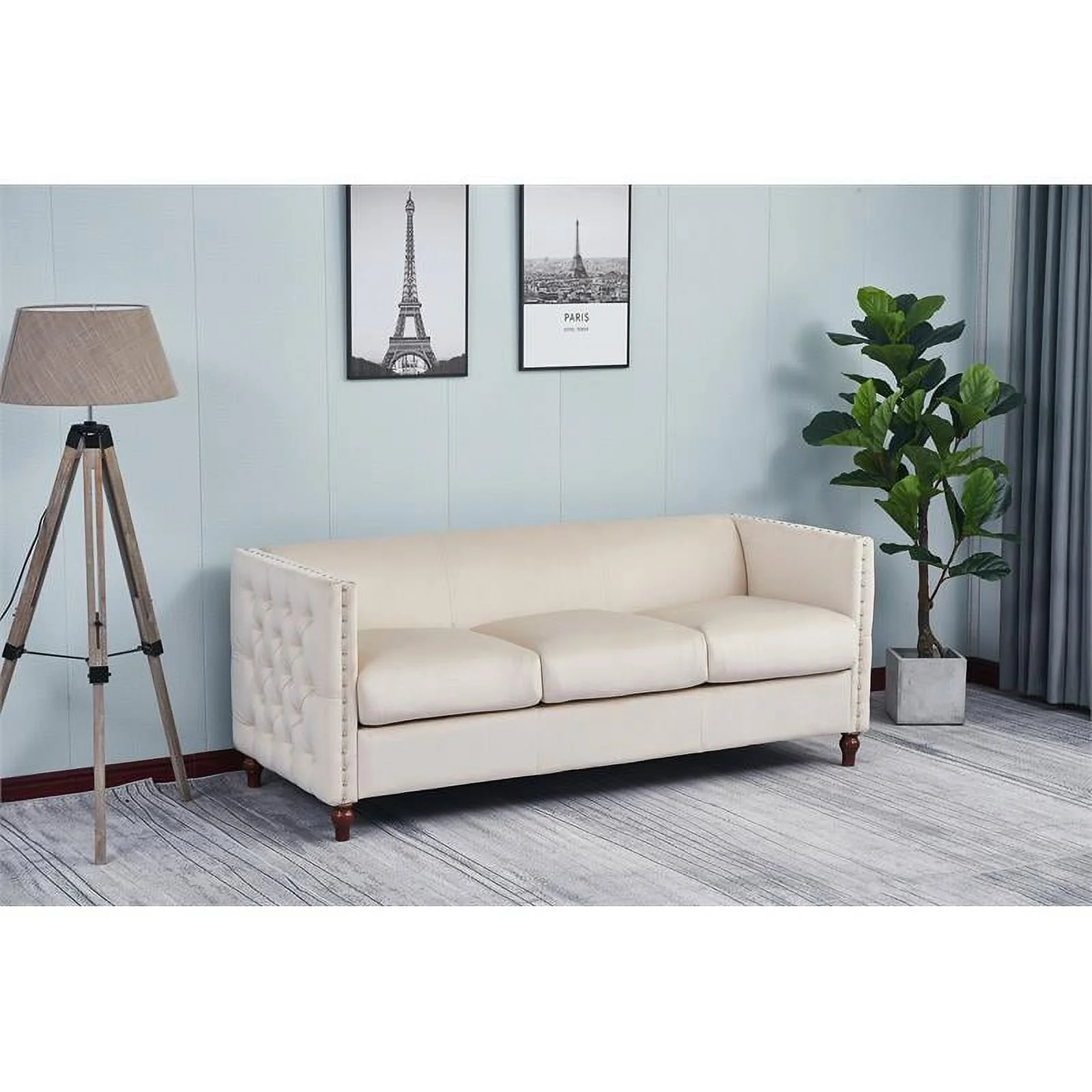 Home Square 3-Piece Set with Velvet Livingroom Sofa and 2 Chairs in Beige