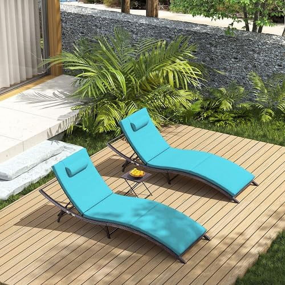 HBROLJF Patio Chaise Lounge Set 3 Pieces Outdoor Lounge Chair with Rattan Adjustable Backrest and  for Beach Patio Sand  for Poolside Backyard Porch