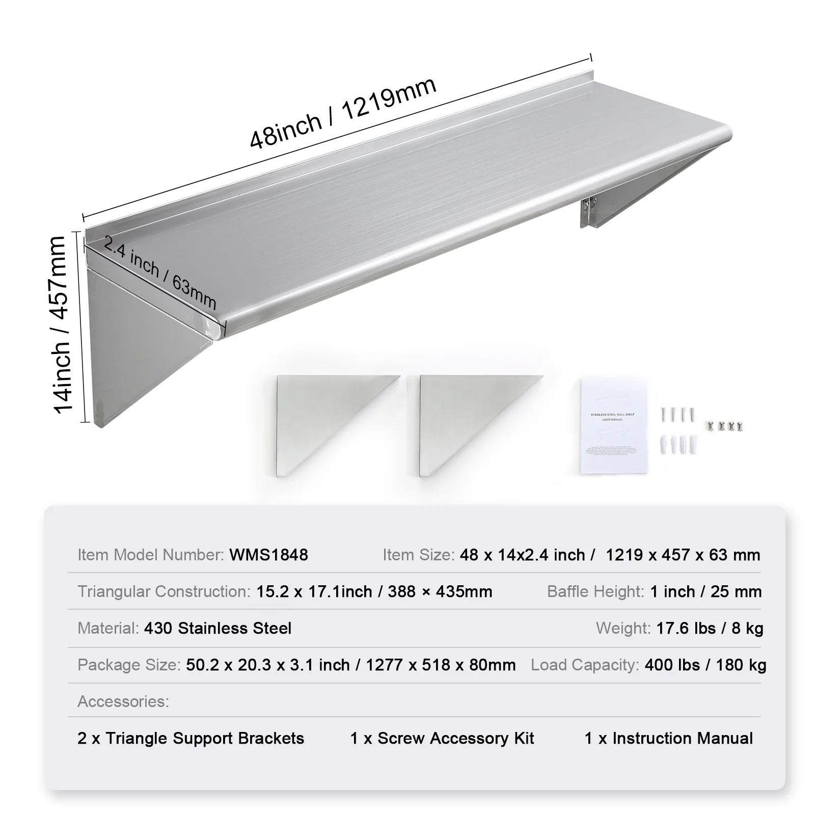 SKYSHALO Wall Mounted Shelf Kitchen Restaurant Shelving 48