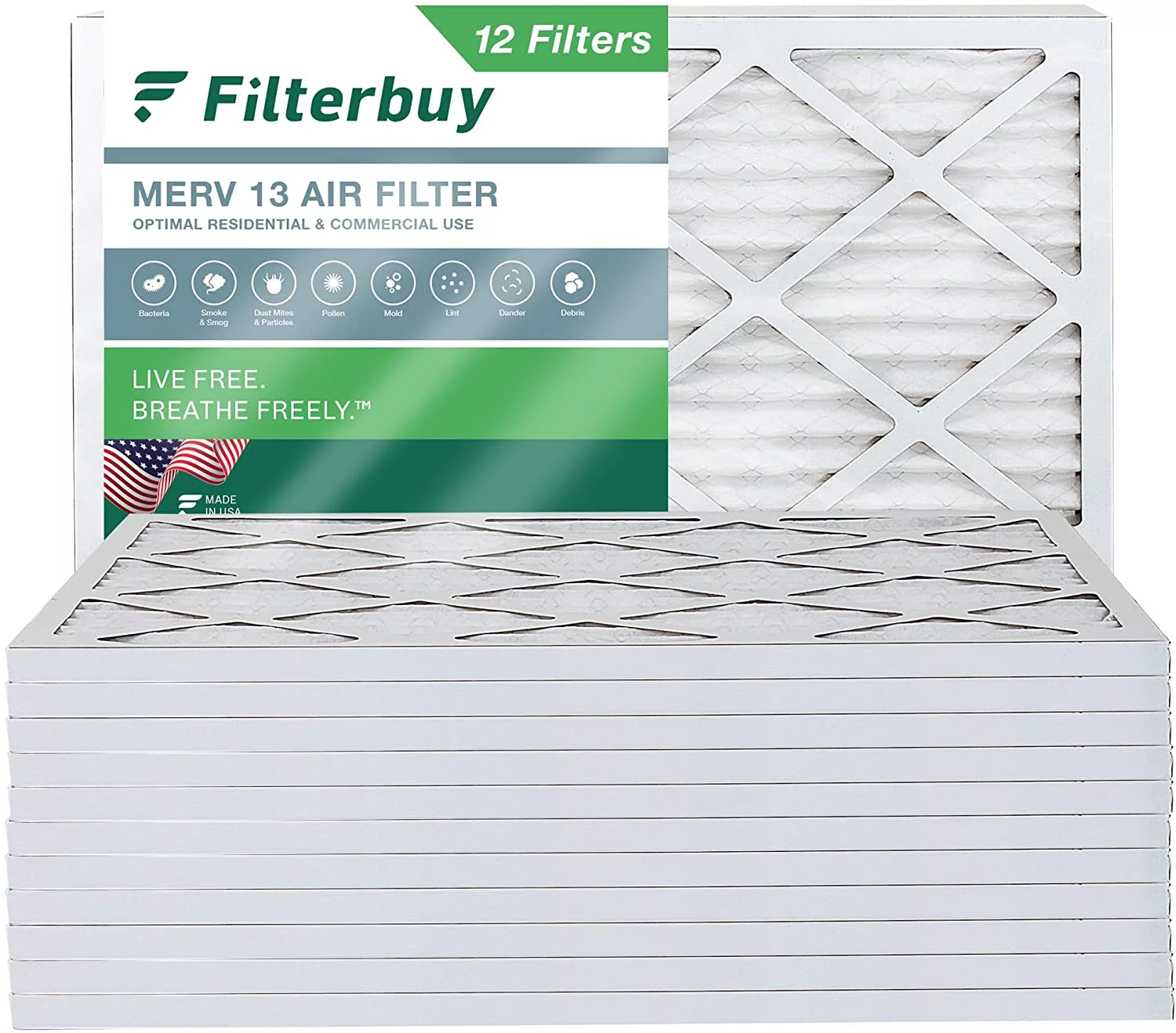 Filterbuy 12x18x1 MERV 13 Pleated HVAC AC Furnace Air Filters (12-Pack)