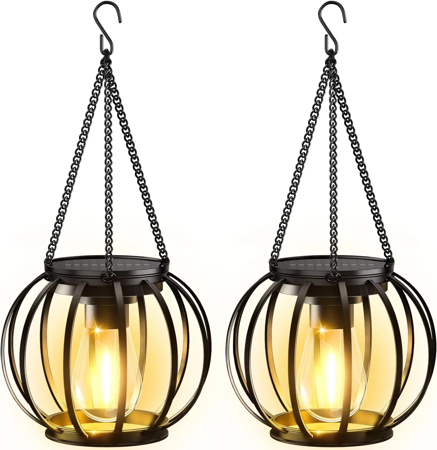 BingHUIKJ Solar Lanterns Outdoor Lights, Upgraded Metal Solar Lantern Lights, Brighter Hanging Solar Lights Outdoor Waterproof, Auto On/Off Outdoor Solar Lights for Yard Garden Patio Pathway Decor 2 P