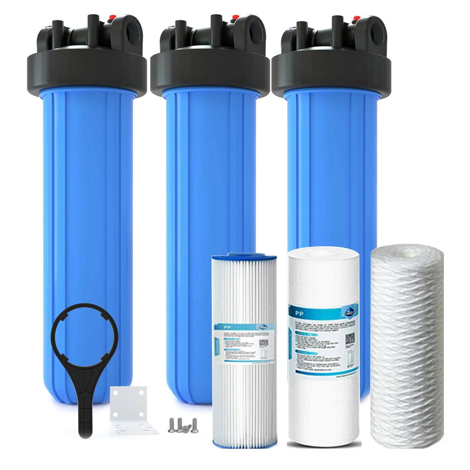 SimPure Whole House Water Filter Housing, DB20, Sediment Carbon Cartridge Universal Housing with String Wound & PP & Pleated Water Filter, 20