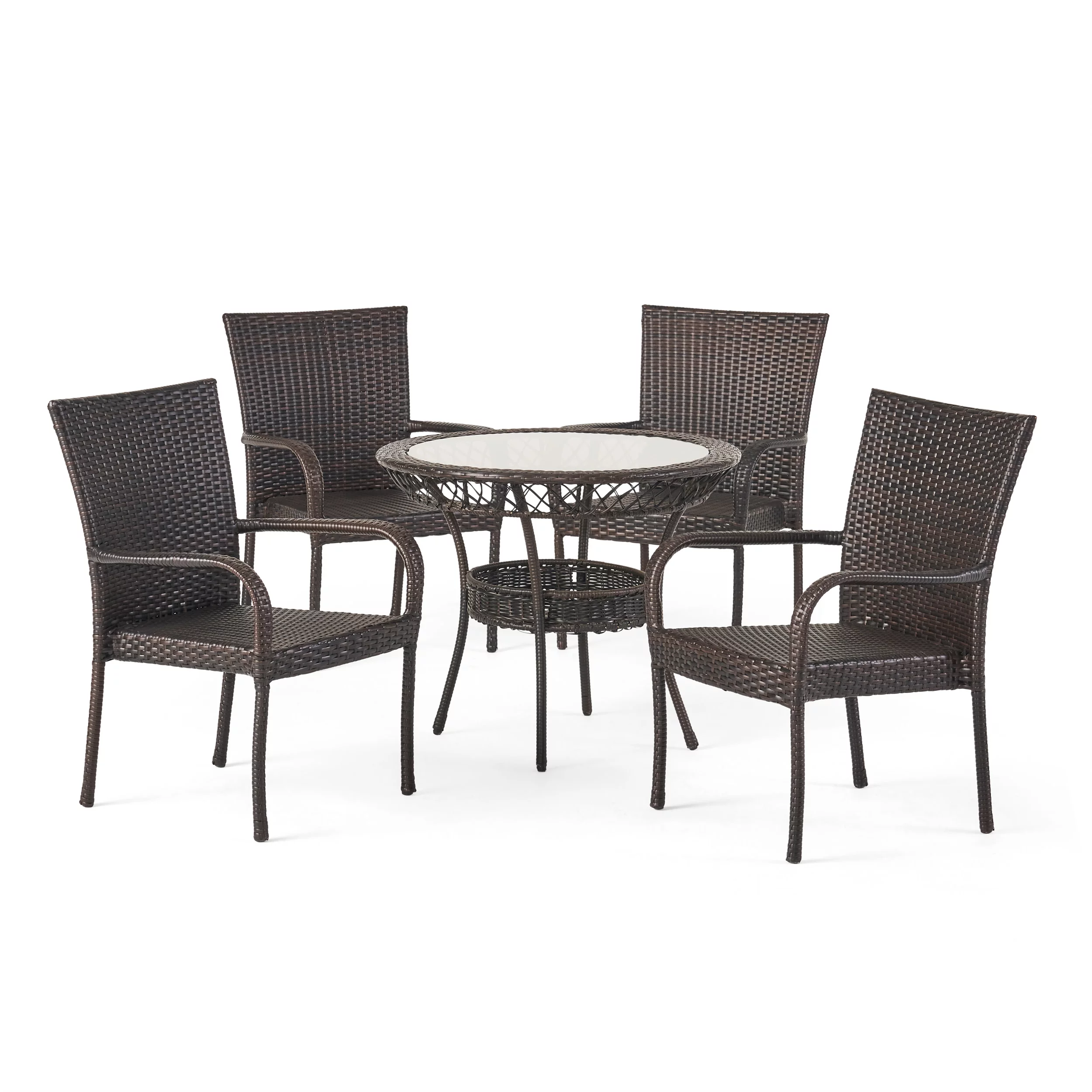 GDF Studio Danielle Outdoor Wicker and Glass 5 Piece Dining Set, Multibrown