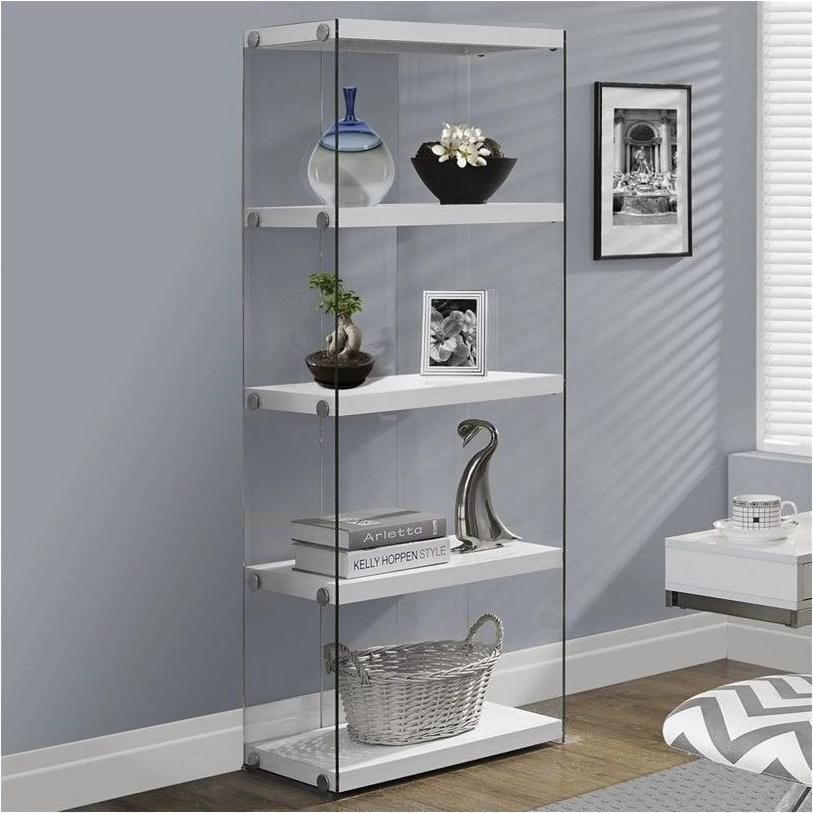 Bowery Hill 4 Shelf Bookcase in Glossy White
