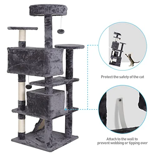 Epetlover 54-Inch Cat Tree Multi-Level Condo Tower Bed Furniture Kitten Play House with Scratching Posts, Dark Grey