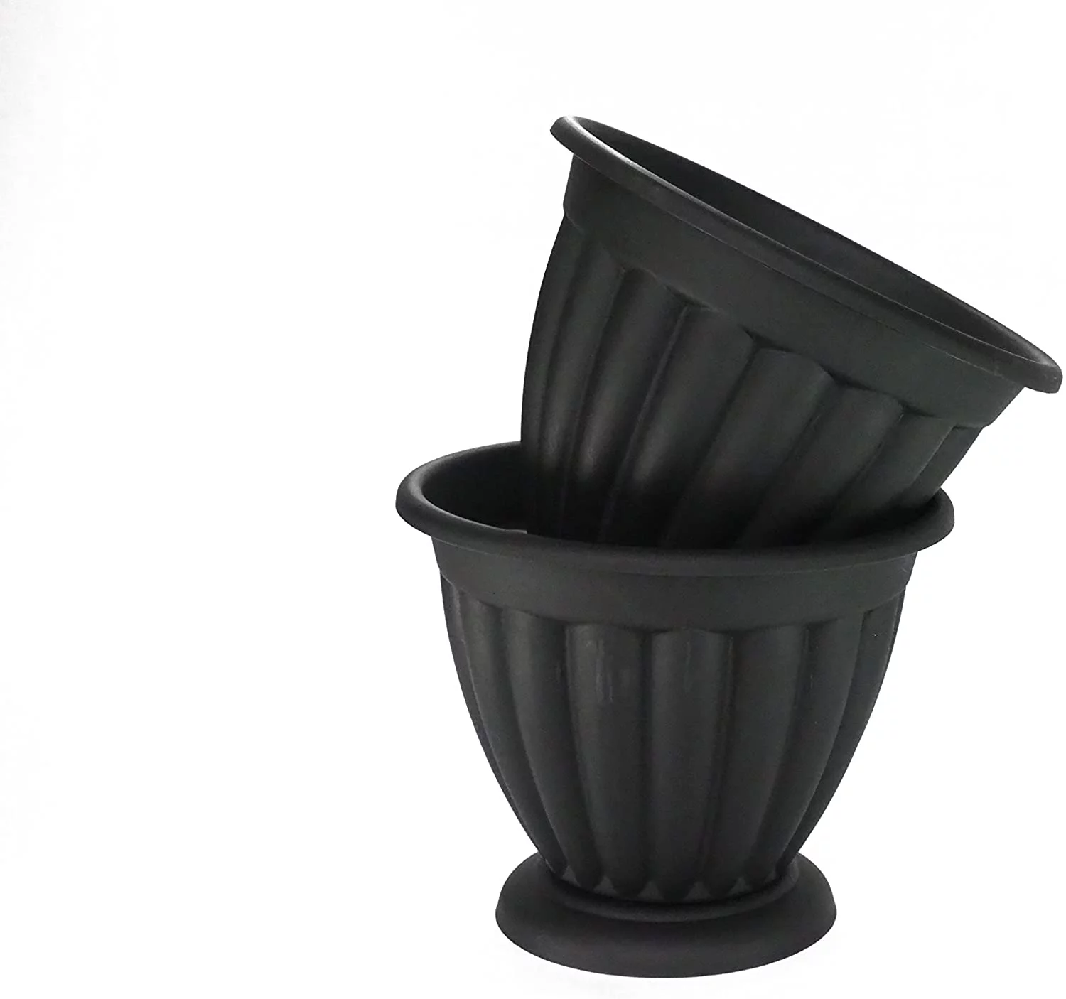 Set of 2 Large Combination Rustic Look Plastic Planter with Set of 2 Tray/Saucers Heavy Duty Base, Flowerpot Nursery for Garden Patio Office Ornaments Home Decor Long Lasting Reusable Light Weight