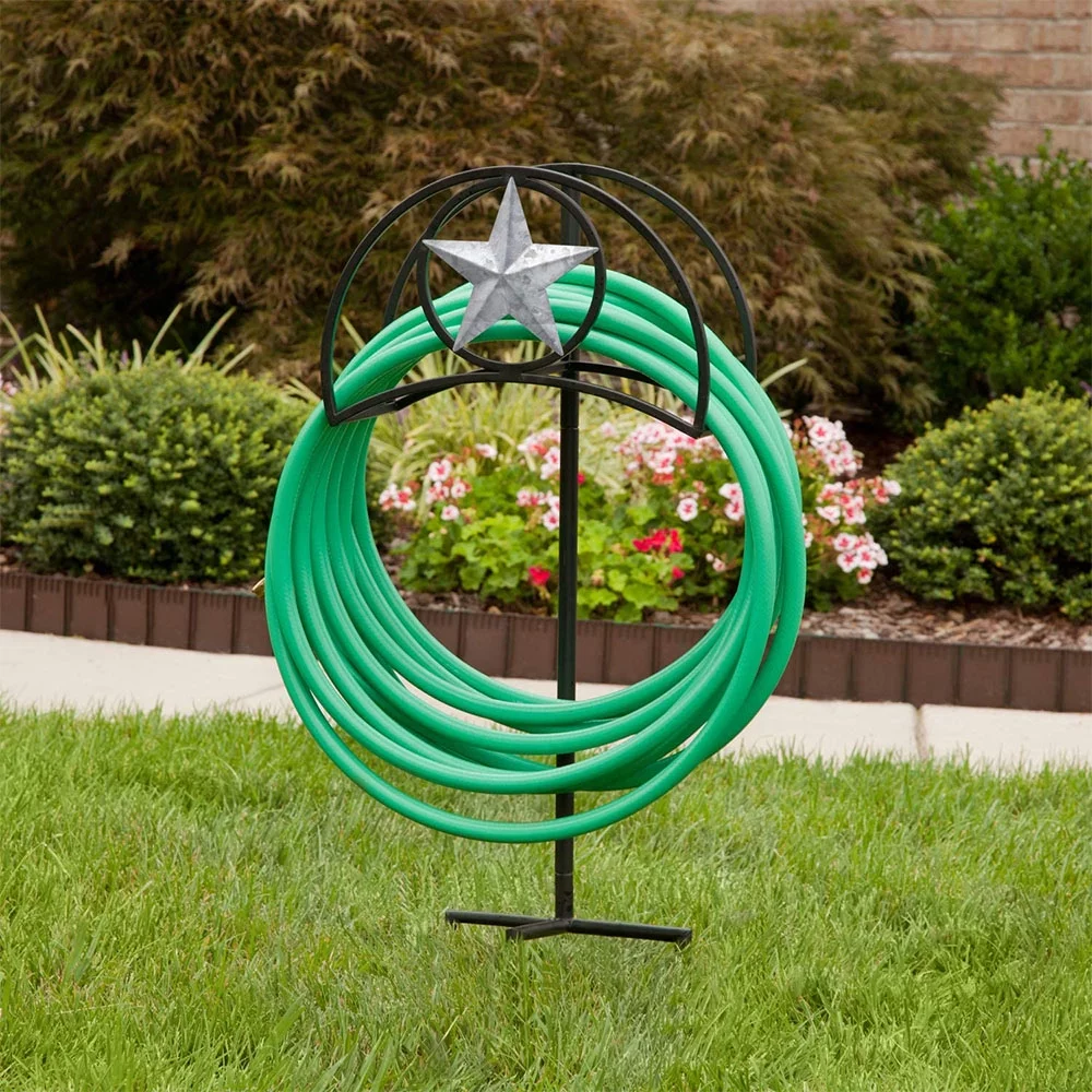 Liberty Garden 3-Prong Gauge Galvanized Star Water Hose Stand with Shelf
