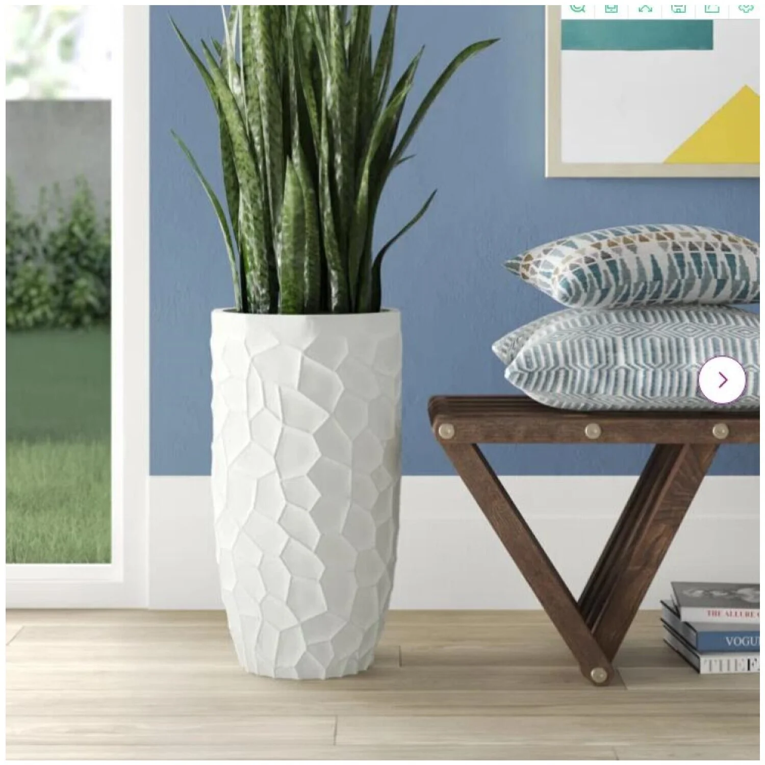 HomeStock Mountain Lodge White Mgo 22In. H Geometric Pattern Round Tall Planter