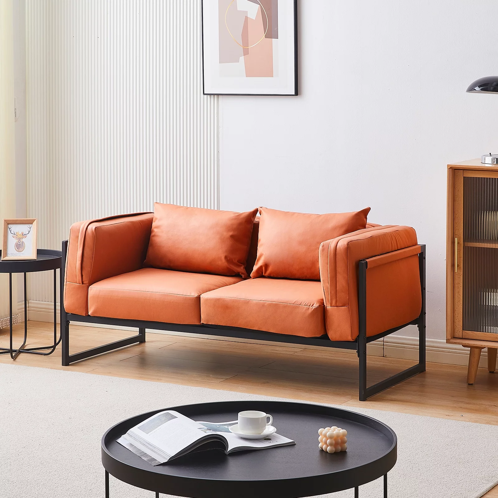 Clipop Faux Suede Leather Loveseat Sofa Couch with 2 Cushions, Modern Accent Chair with Arms and Metal Frame for Living Room,Brown