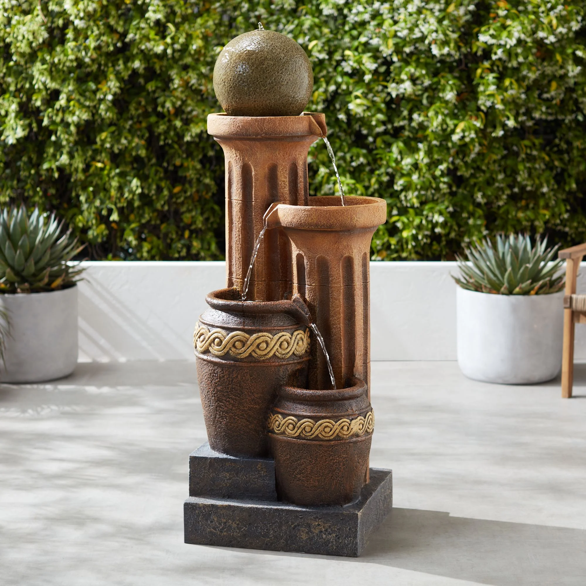 John Timberland Sphere Jugs and Column Rustic Cascading Outdoor Floor Water Fountain with LED Light 50