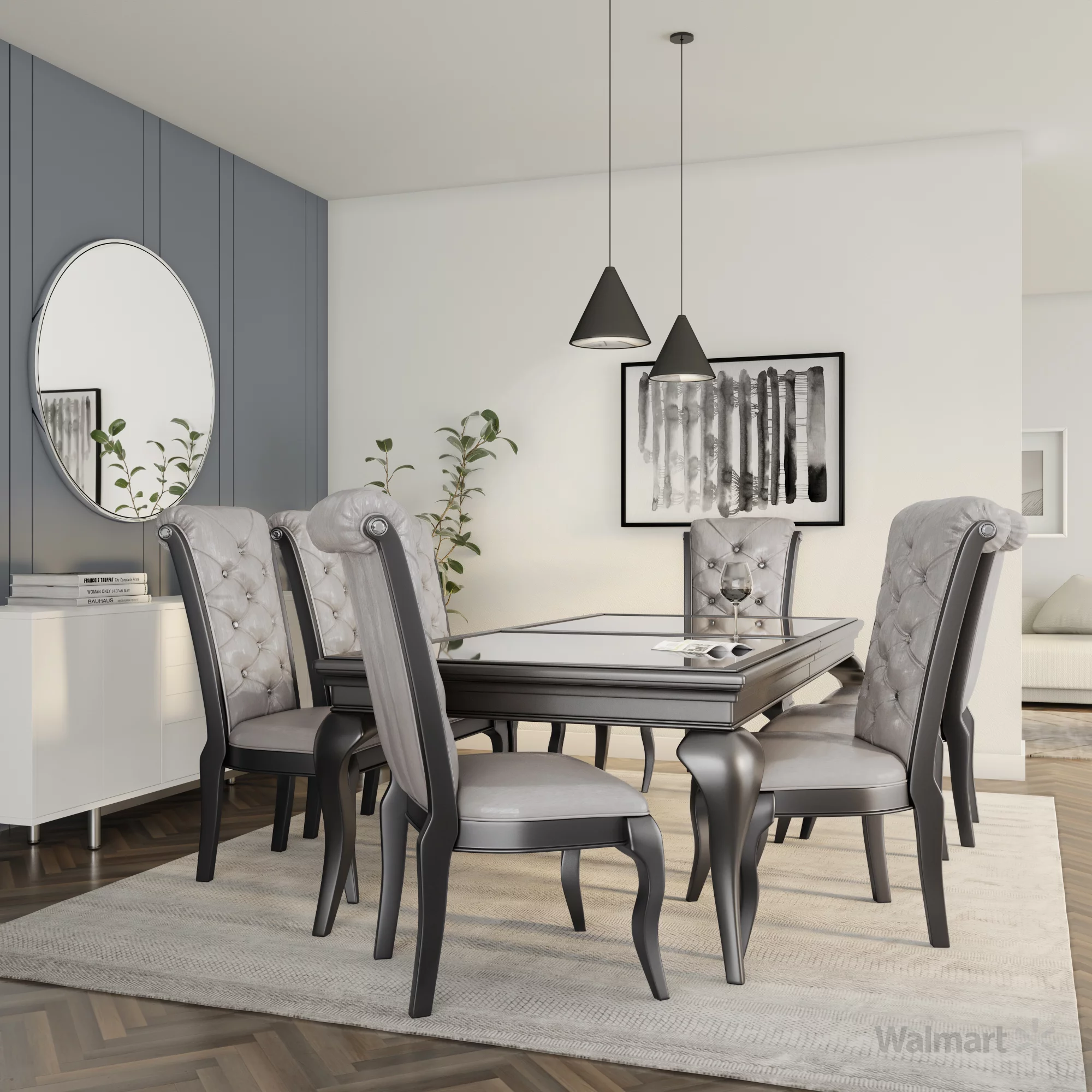 Furniture of America Tara 9-Piece Silver Dining Table Set