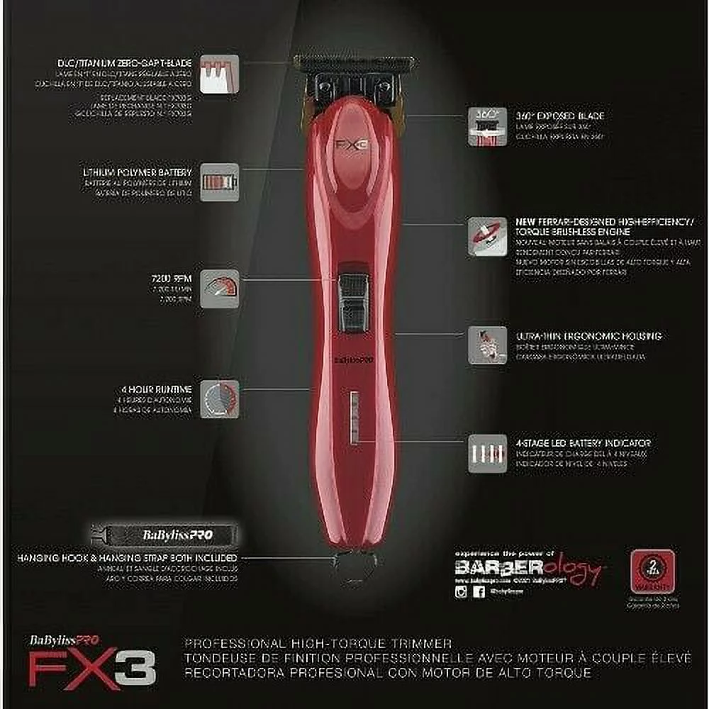 BaBylissPRO Professional High-Torque Hair Trimmer - FXX3T - Ferrari Red