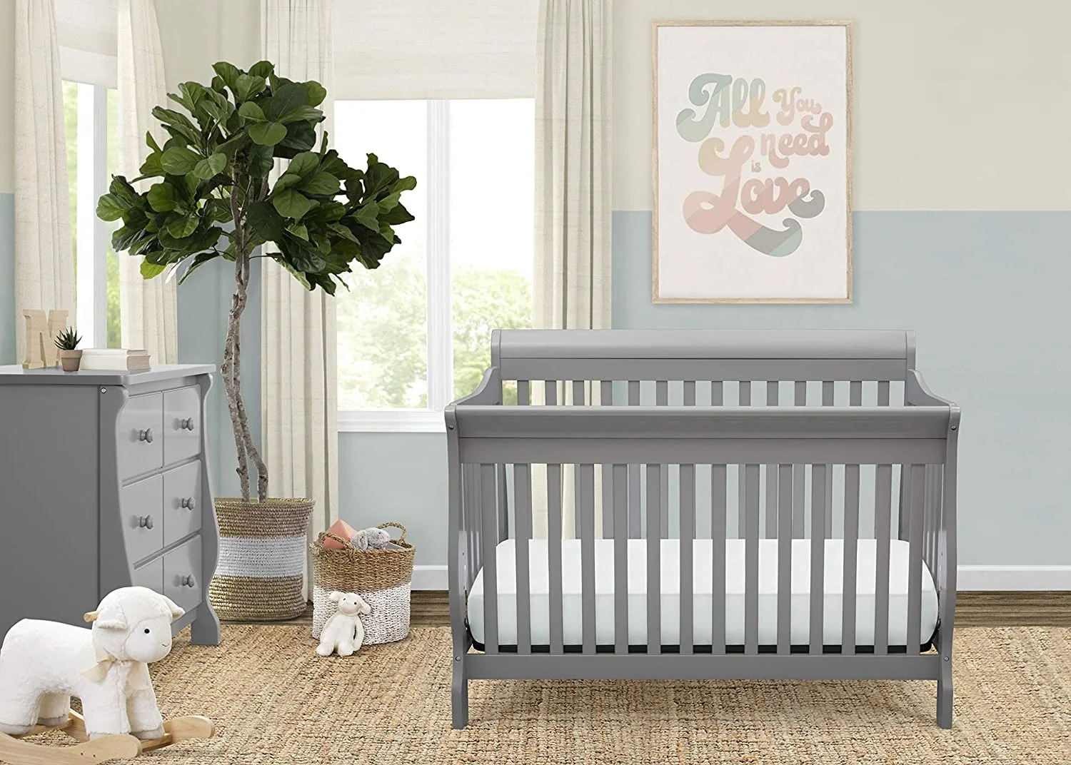 YILAN Canton 4-in-1 Convertible Crib - Easy to Assemble, Grey