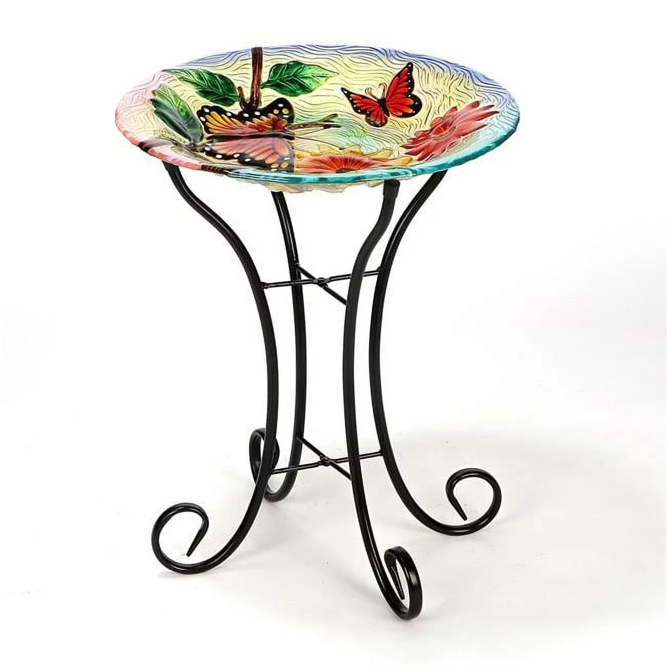 Luxen Home Butterflies with Flowers Bird Bath with Stand