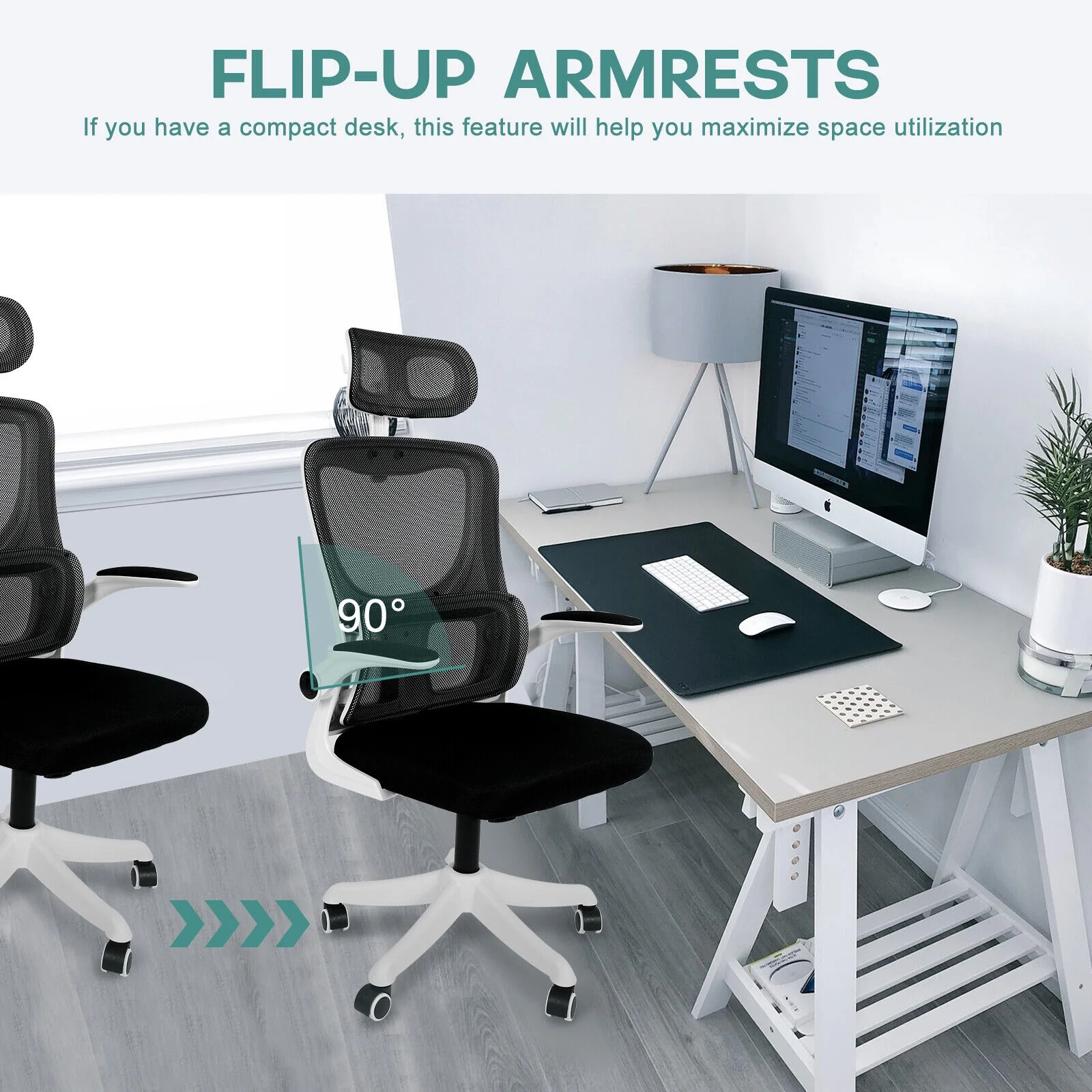 Office Chair Ergonomic Mesh Dynamic Lumbar Support Gaming Desk Chair White