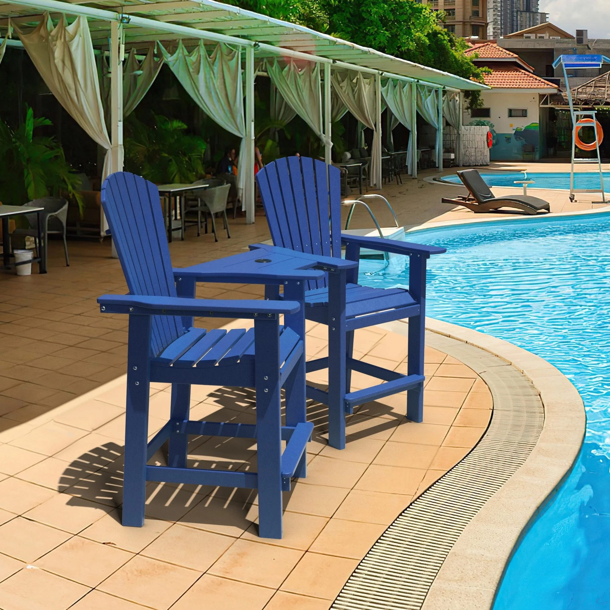 Patio Bar Stools Chairs Outdoor Tall Adirondack Arm Chairs Set of 2&4 Navy Blue