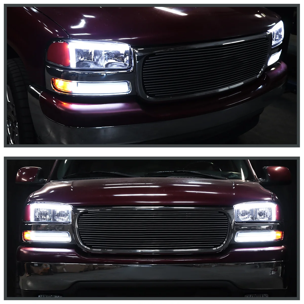 Spec-D Tuning Chrome Housing Clear Lens LED Tube Headlights + Sequential Bumper Lights Compatible with 1999-2006 GMC Sierra 1500/2500/3500