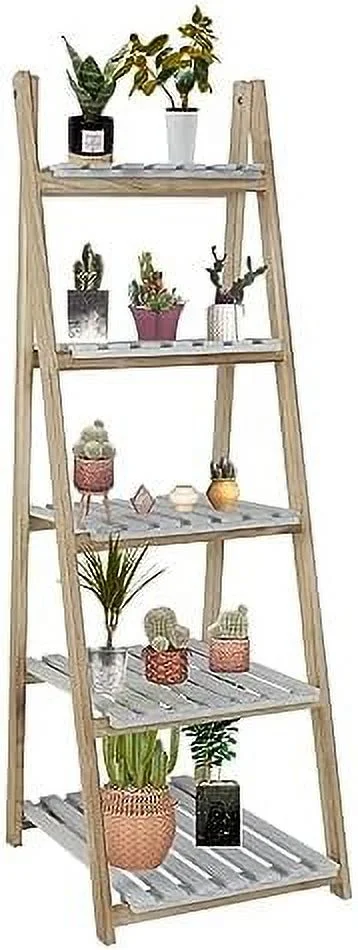HVSDIMO NO  TAG 3 Tier Ladder   Wood -Shaped Bookshelves Ladder Bookcase Decorative Leaning Ladder   Plant Display   Rack for Living Room  Home  Office  Kitchen  Bedroom  Balcony