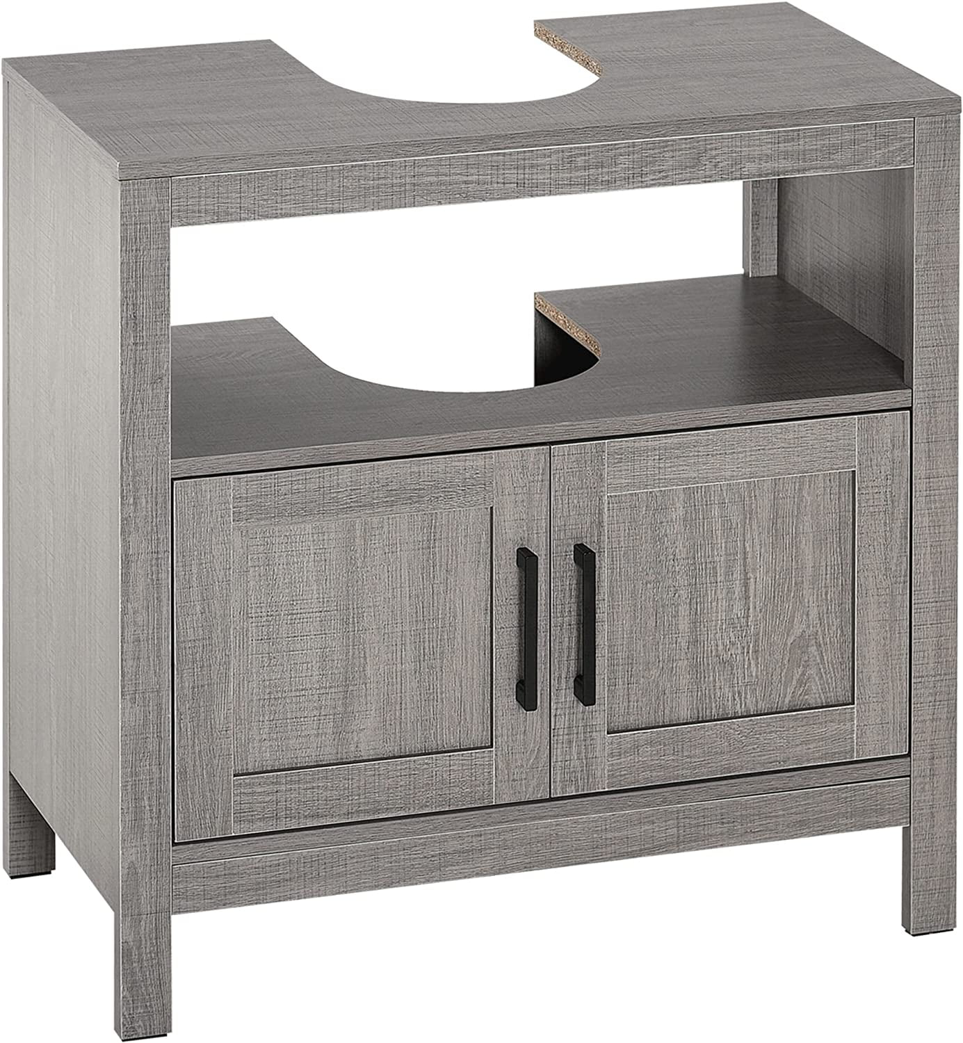 Pedestal Sink Storage Cabinet, Bathroom Under Sink Cabinet with 2 Doors and Open Shelf, Bathroom Vanity, Gray
