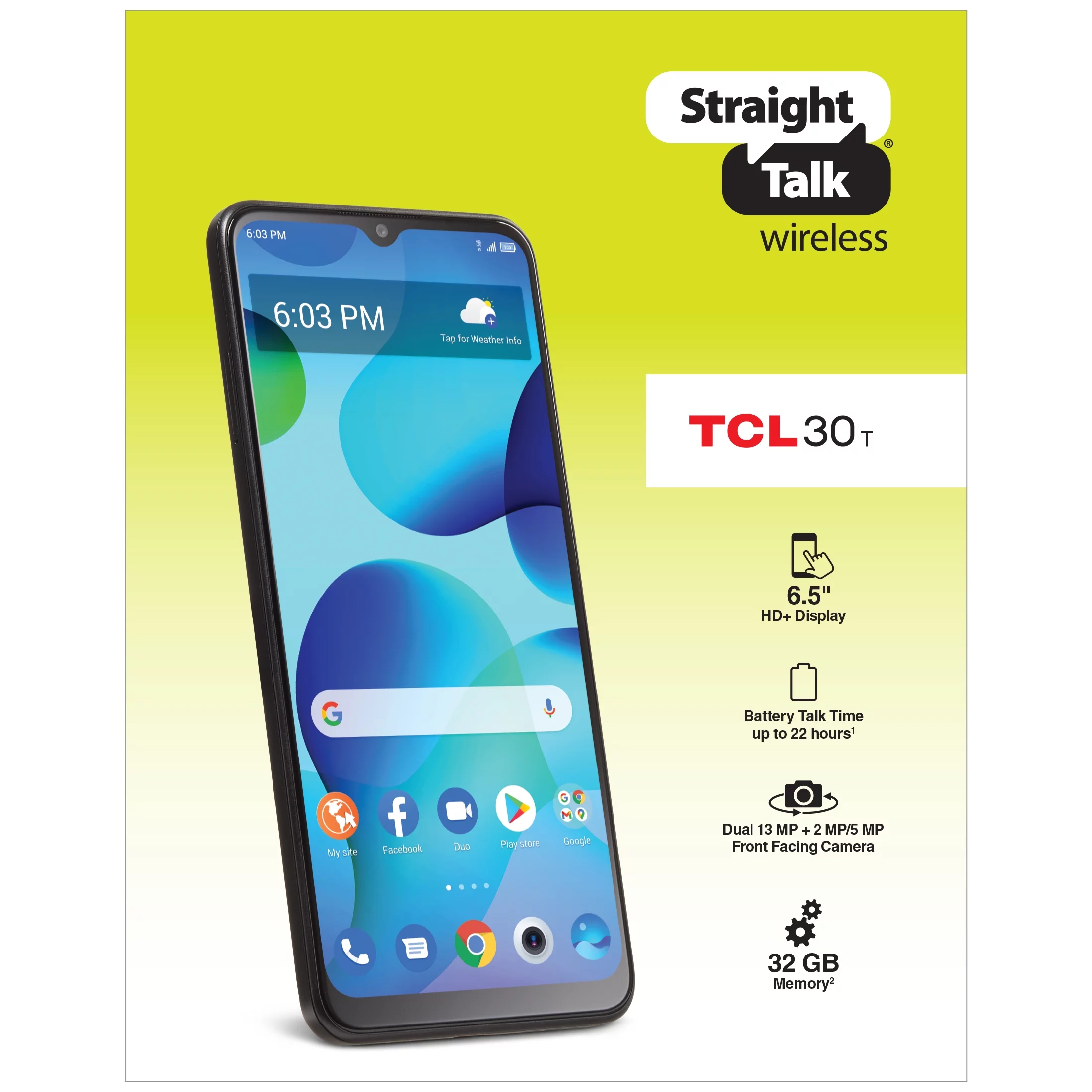 Straight Talk TCL 30 T, 32GB, Black - Prepaid Smartphone [Locked to Straight Talk]