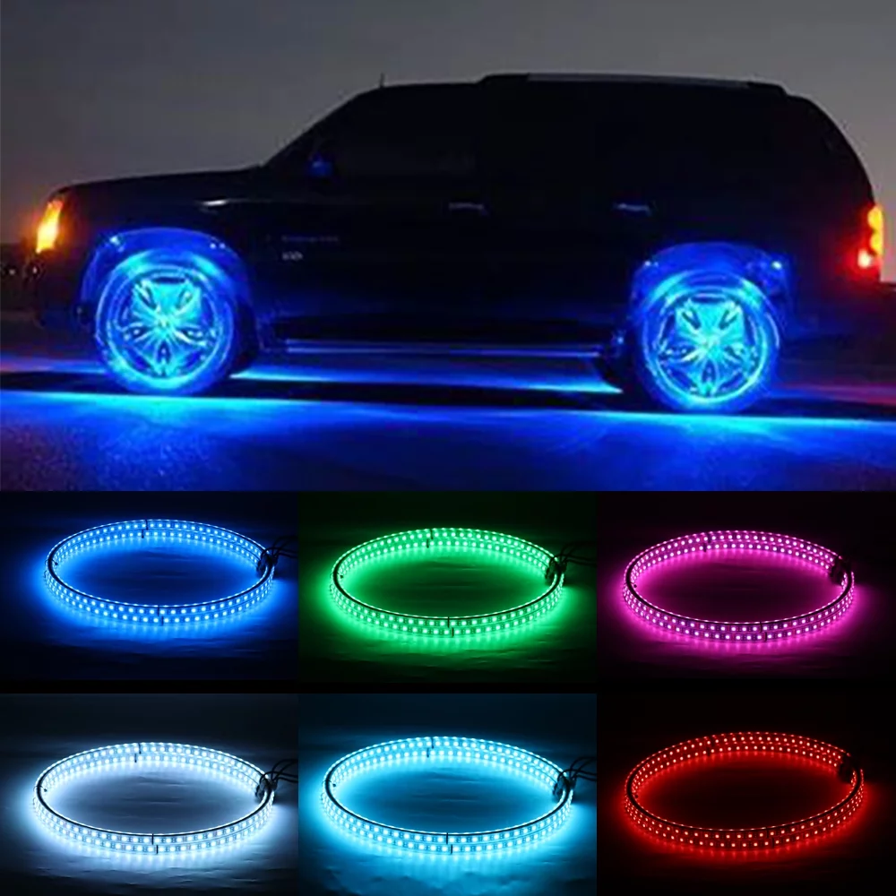 Aiqidi LED Wheel Ring Light Kit 4PCS 17.5-inch RGB Dual Row Rim Light with Bluetooth Control IP68 for Truck Offroad