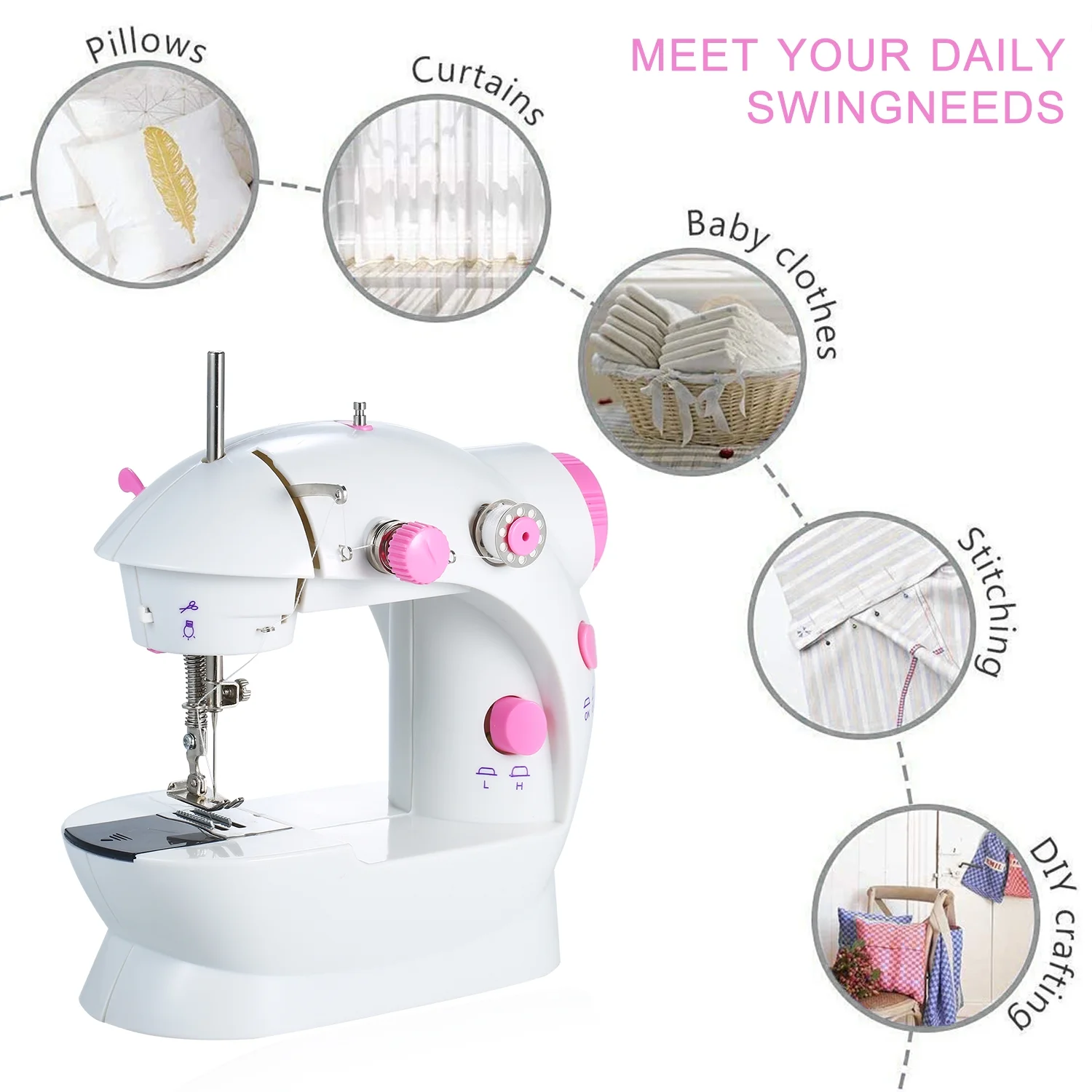 KKmoon Portable Mini Sewing Machine Adjustable 2-Speed Double Thread