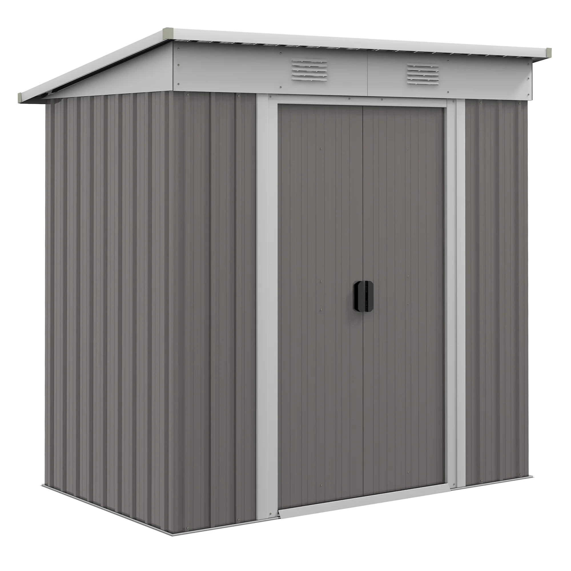 Homiyad 6' X 4' Metal Lean To Garden Shed, Outdoor Storage Shed, Garden Tool House with Double Sliding Doors, 2 Air Vents for Backyard, Patio, Lawn, Gray