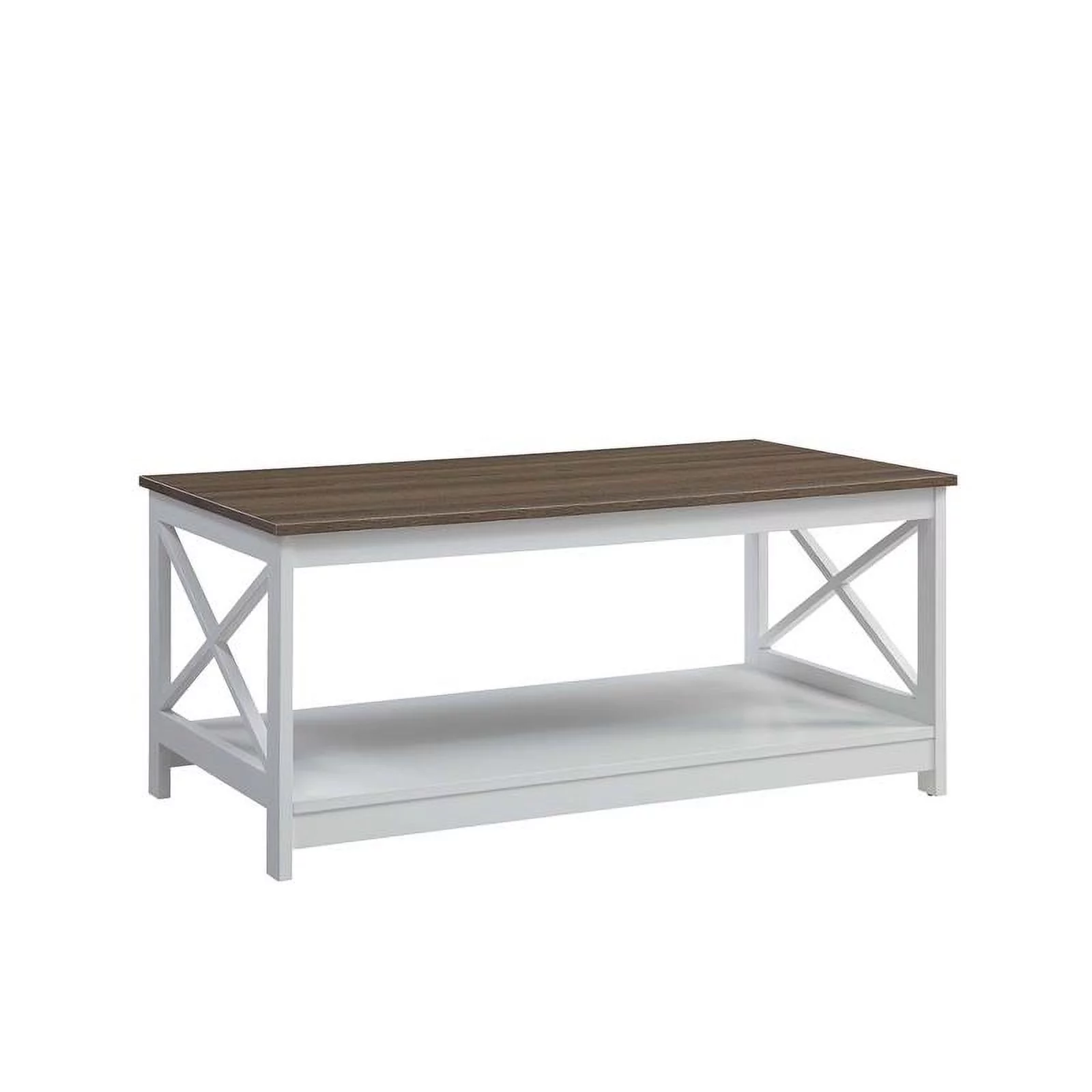 Pemberly Row Coffee Table In White/Driftwood Brown Wood Finish