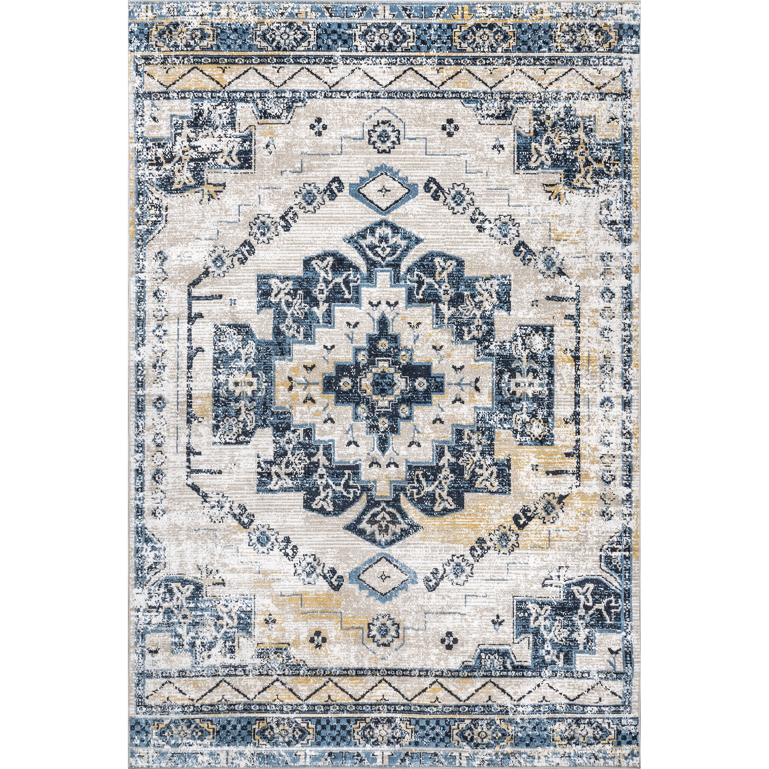 nuLOOM Sonya Machine Washable Vintage Medallion Area Rug, 8' x 10', Blue