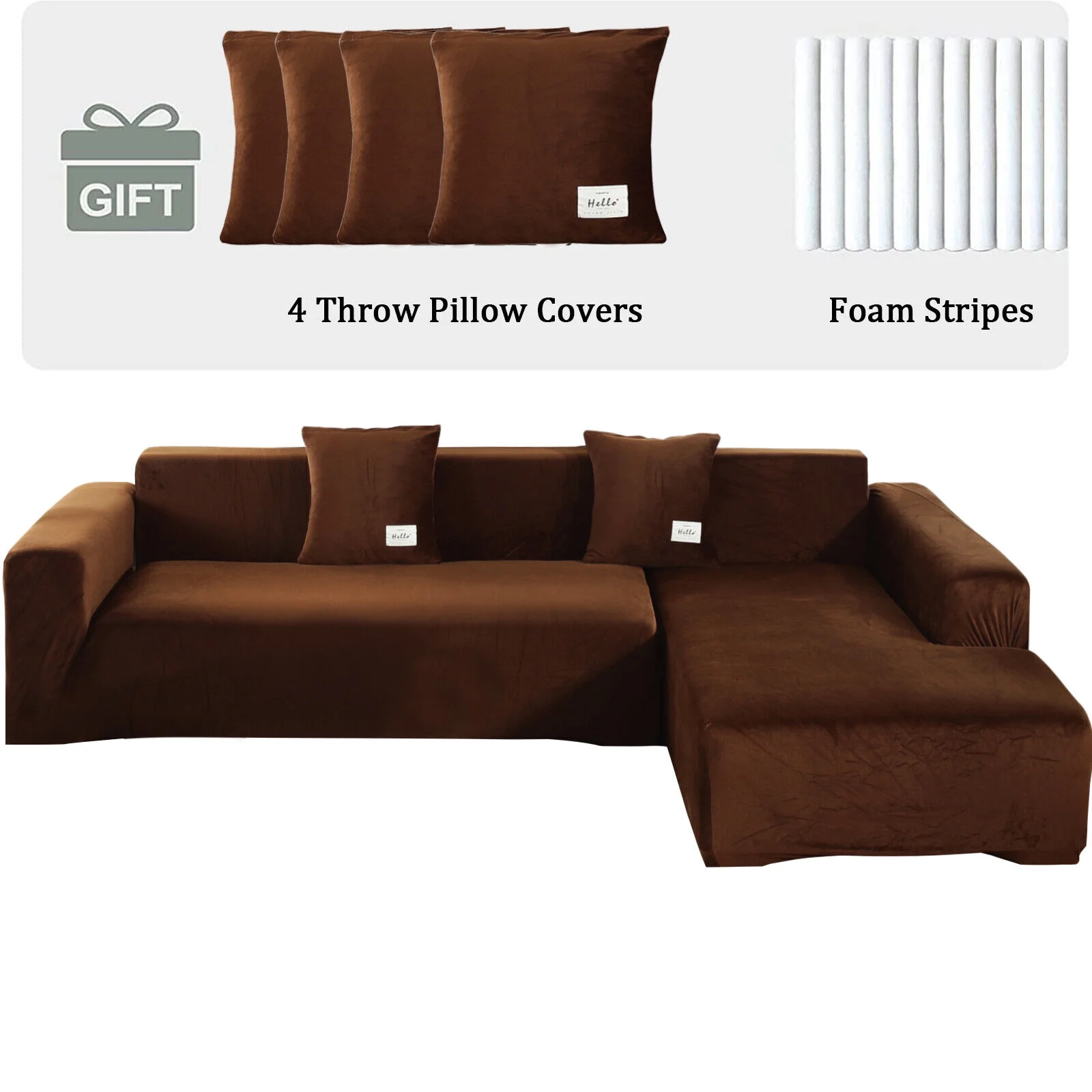TOPCHANCES L Shape Sofa Covers Stretch 2 Piece Sectional Couch Slipcovers Furniture Protector  3+4 Seater, with 4pcs Pillowcases, Brown