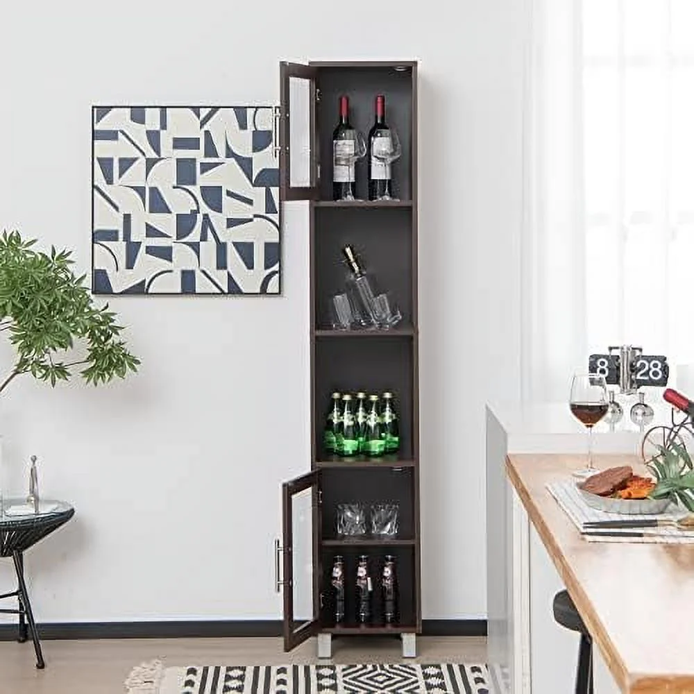 HBBOOMLIFE Bathroom Tall  Cabinet  Free Standing Bathroom Floor Cabinet with Two Open Shelves and  Compartments with Tempered Glass Doors  13 x 12 x 71 inches (White)