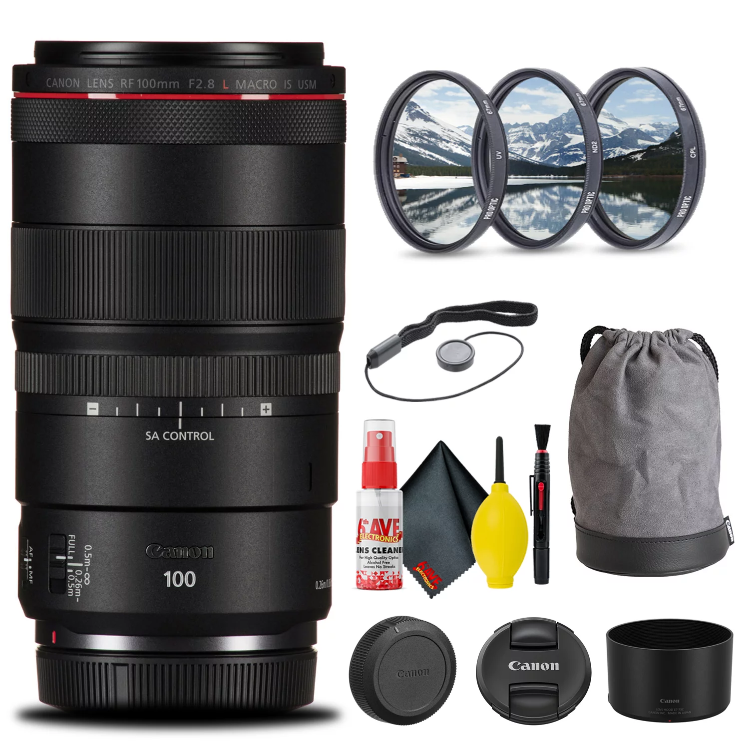Canon RF 100mm f/2.8L Macro IS USM Lens (4514C002) + Filter Kit + More